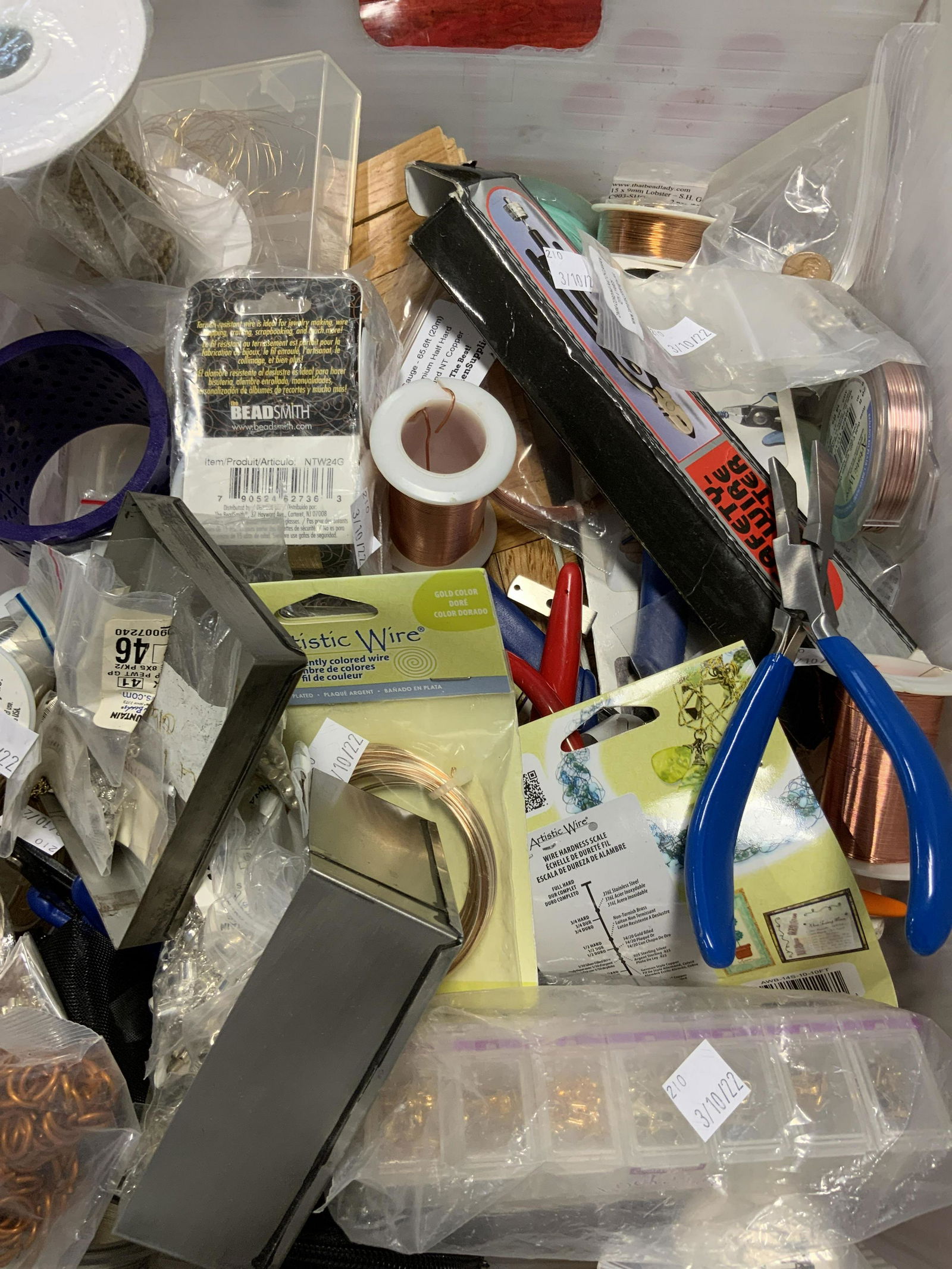 Large Group Lot Jewelry Making Accessories, Pieces: A large group lot of jewelry pieces and accessories for crafting jewelry. Lot includes wire, ribbon, beads, faux gemstones, rhinestones, and more. Some pieces contained in their original packaging. Un