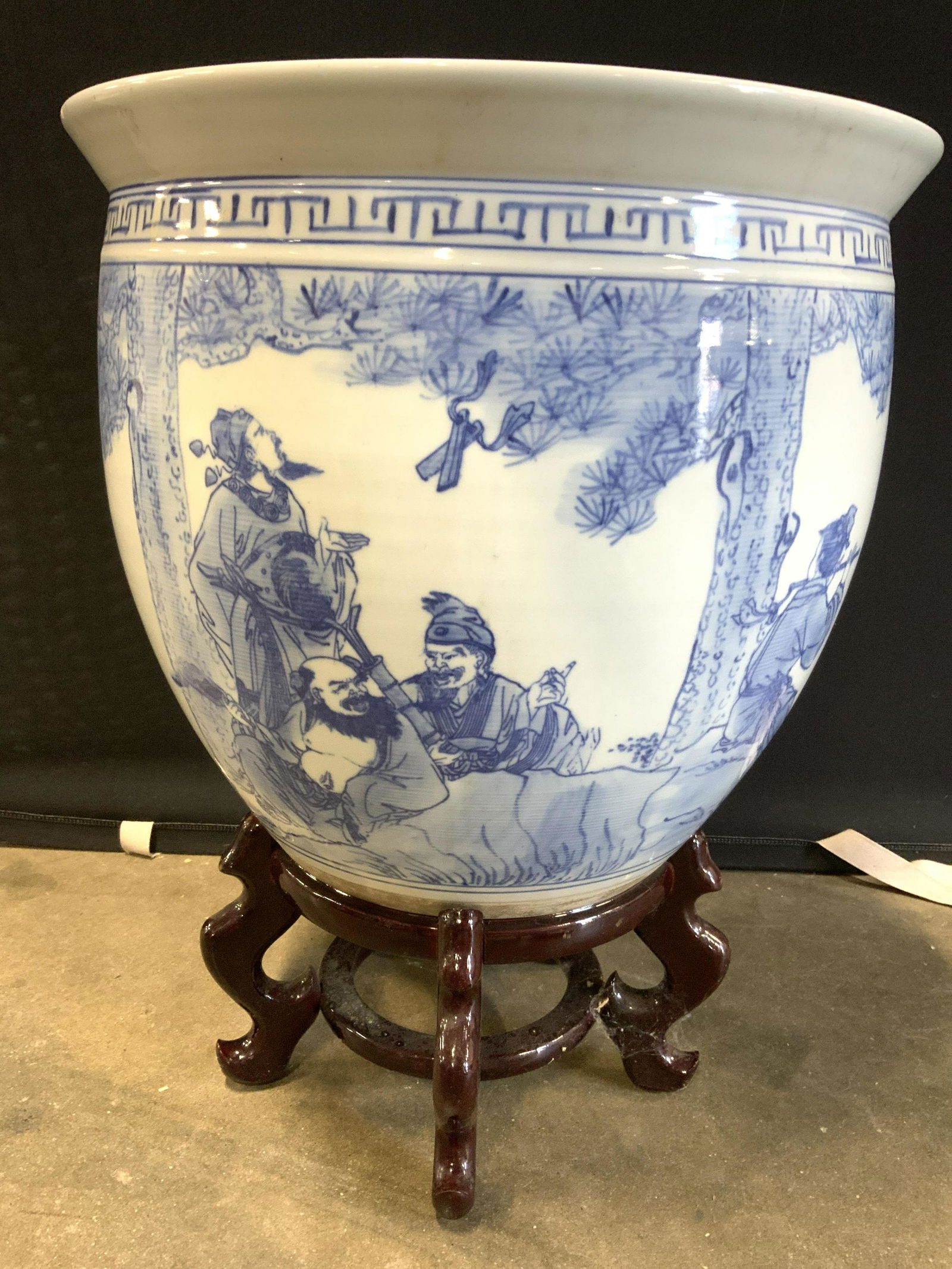 Vintage Asian Porcelain Planter W Wooden Pedestal (1 of 13)