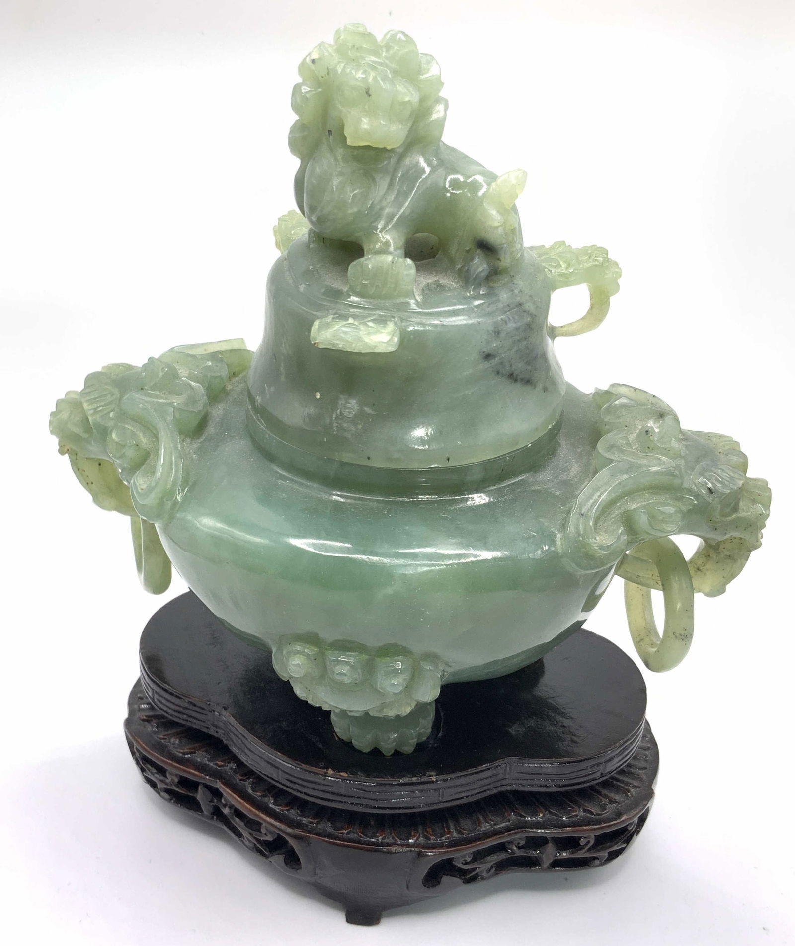 Vntg Natural Green Stone Asian Fu Dog Inkwell, Lid (1 of 20)