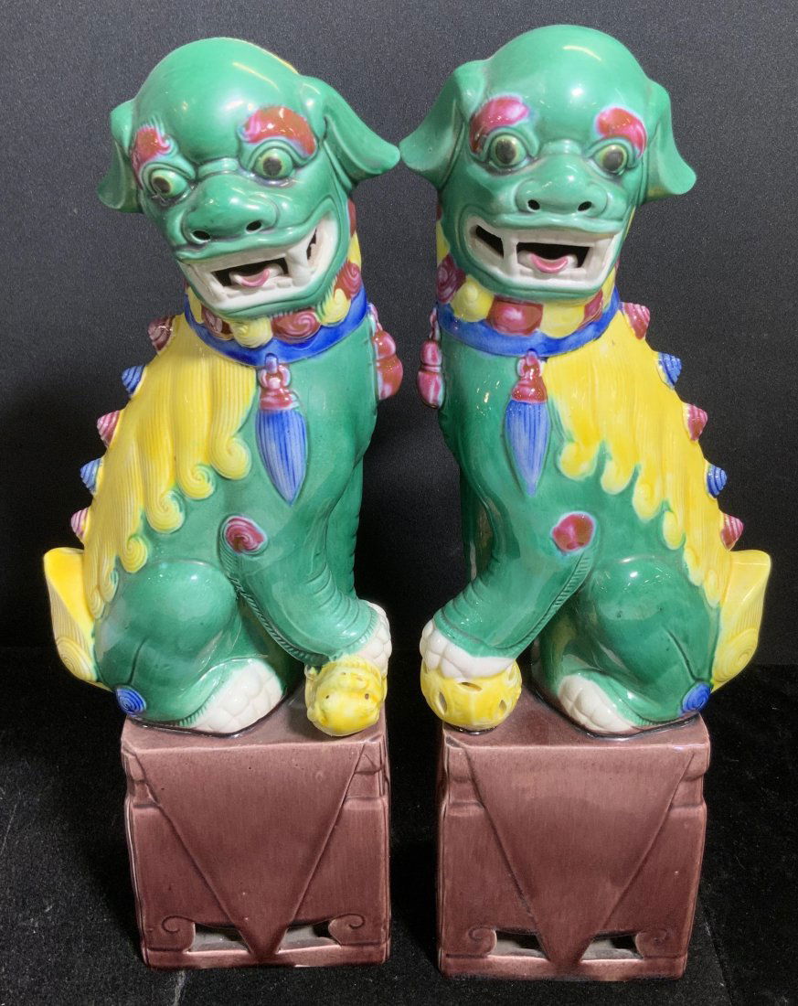 Pr Vntg Hand Painted Asian Ceramic Fu Dog Figurals (1 of 15)