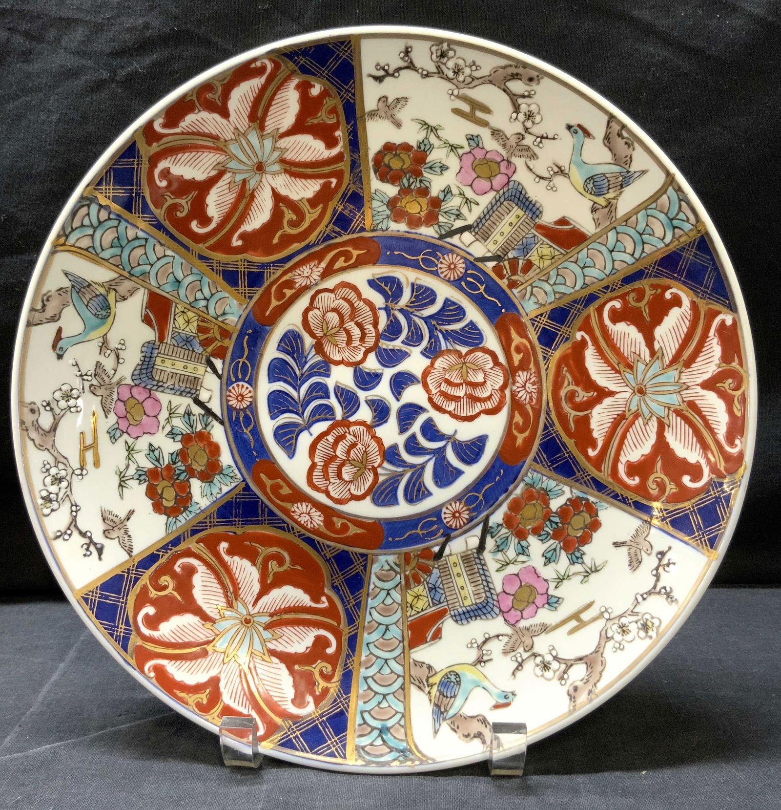 Signed Hand Painted Imari Stoneware Plate (1 of 6)