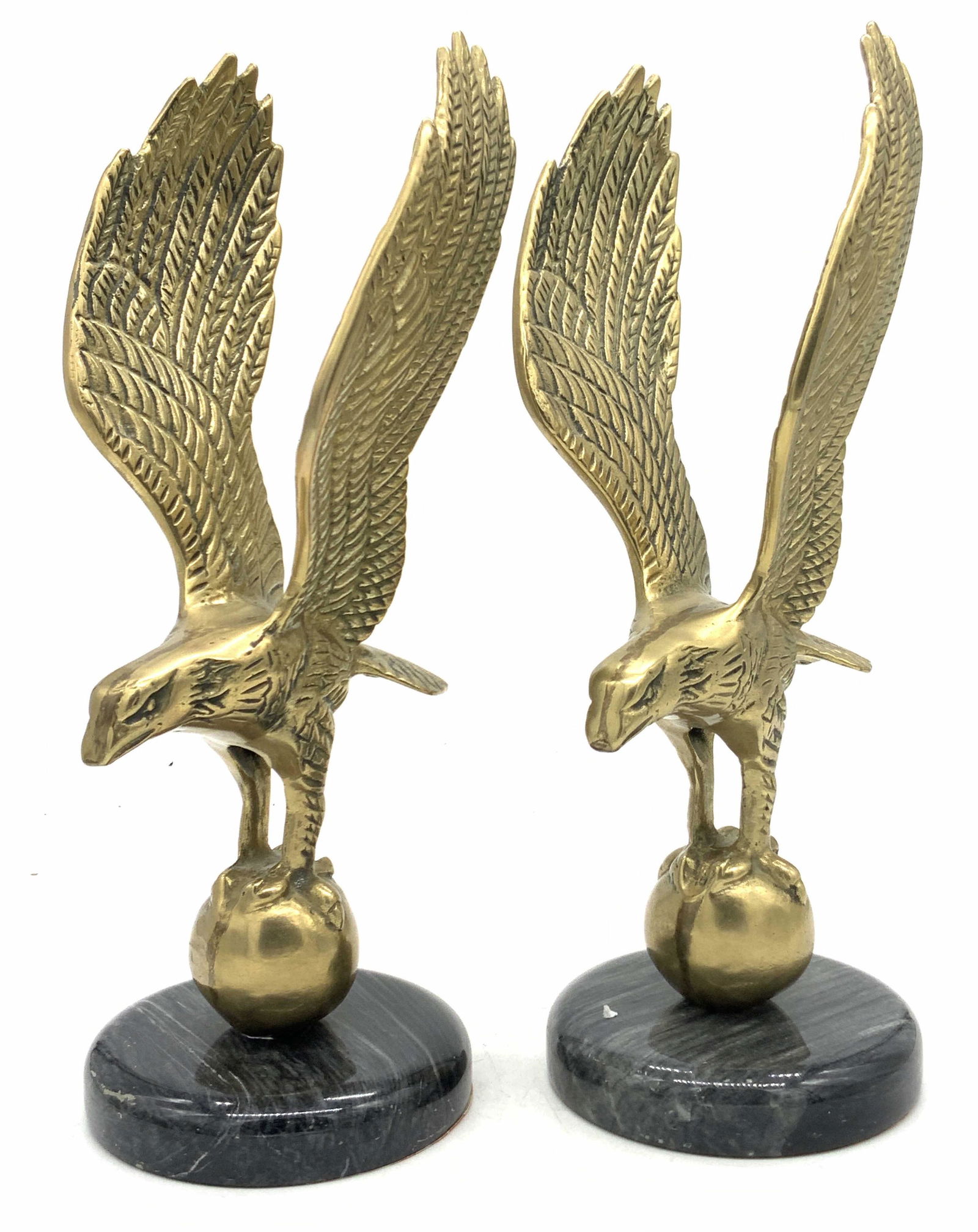 Pair Vintage Brass Eagle Sculptures On Stone Base (1 of 9)