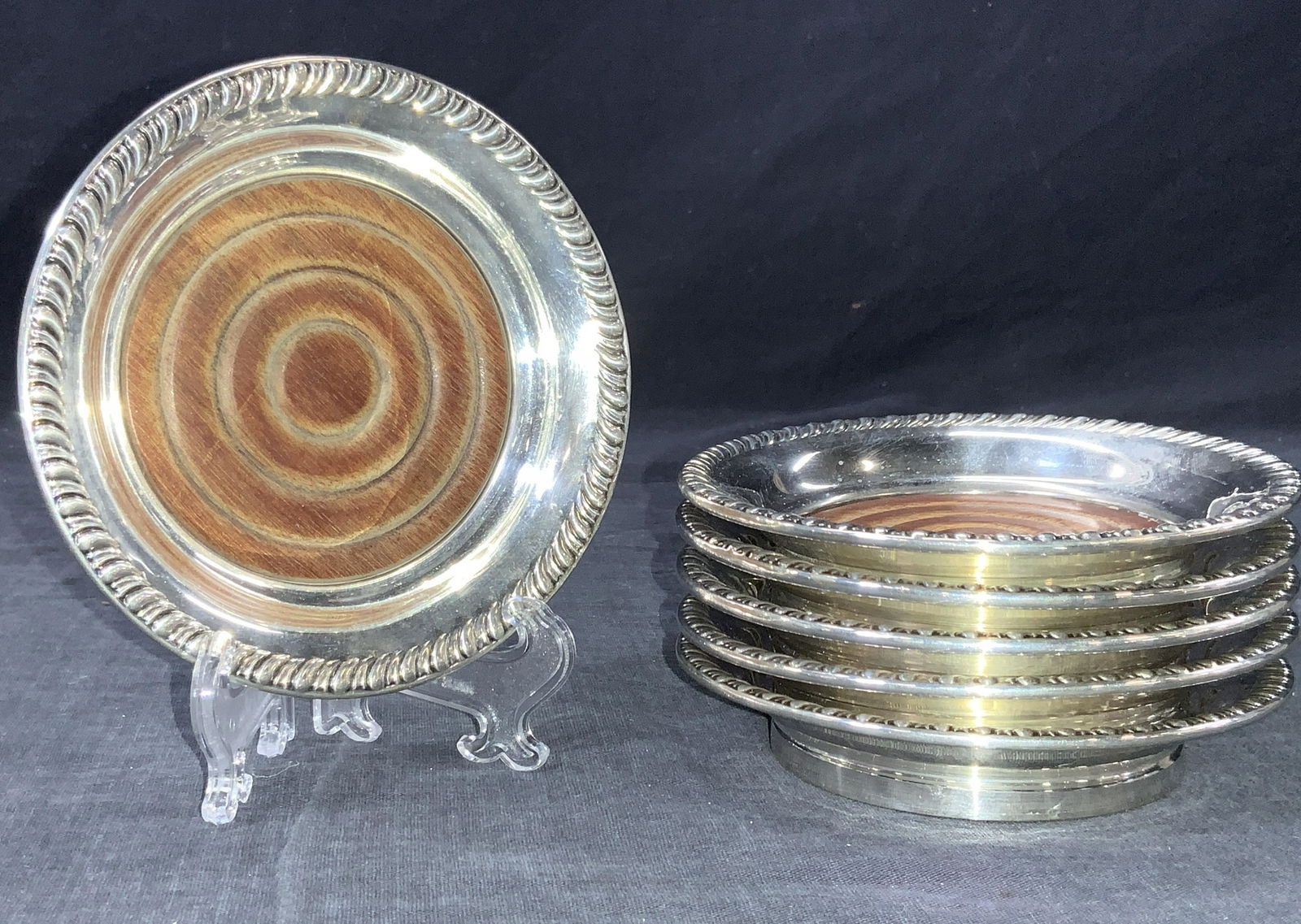 6 Sterling Silver & Polished Wooden Coasters (1 of 8)