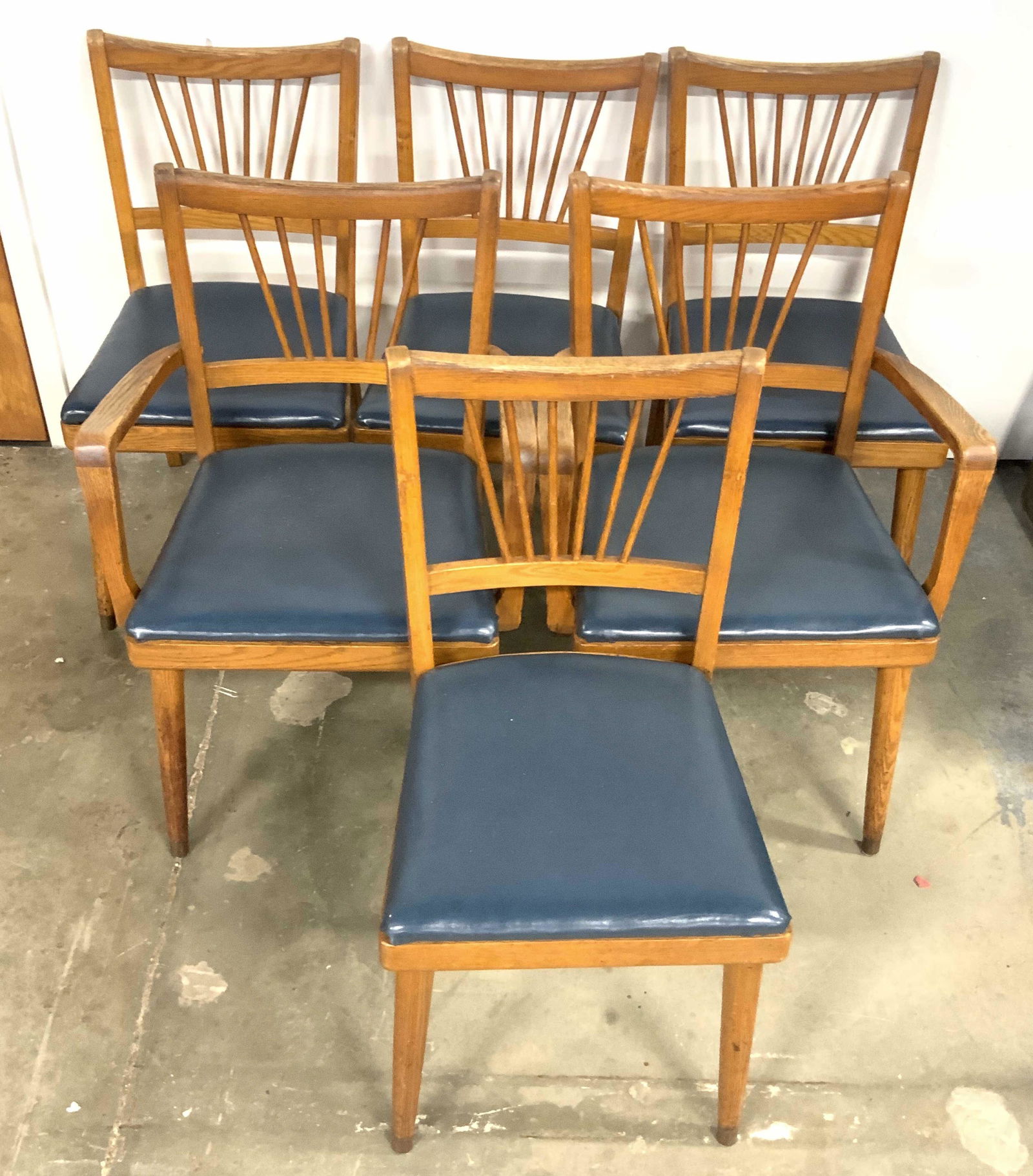 Set 6 MCM Spindle Back Leather Upholstered Chairs (1 of 15)
