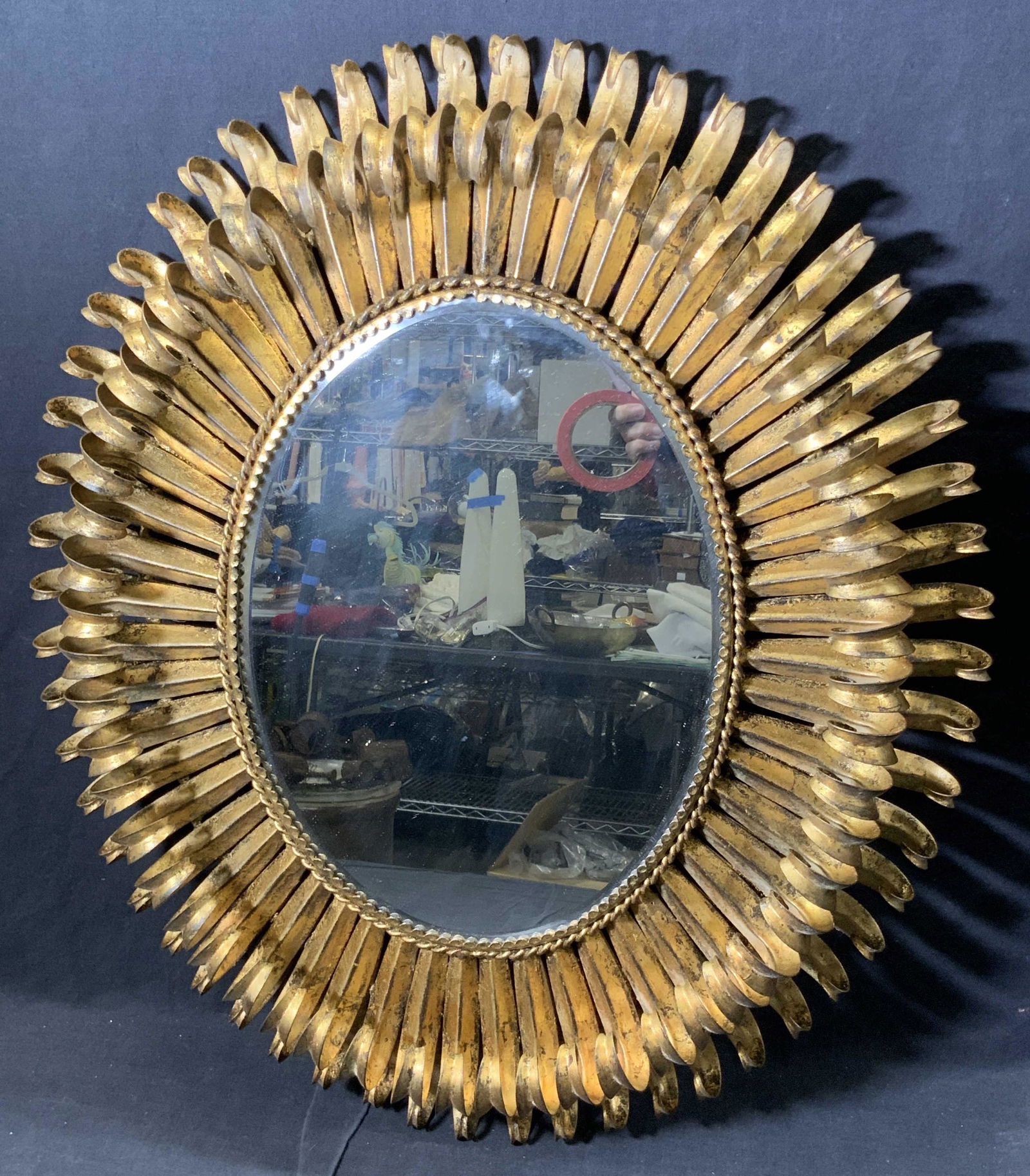 Italian Regency Gilt Metal Oval Sunburst Mirror (1 of 12)
