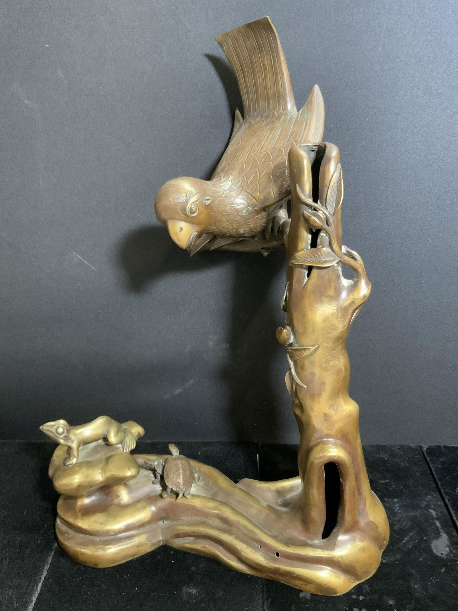 Vintage Bird, Frog, Turtle On Tree Metal Sculpture (1 of 19)