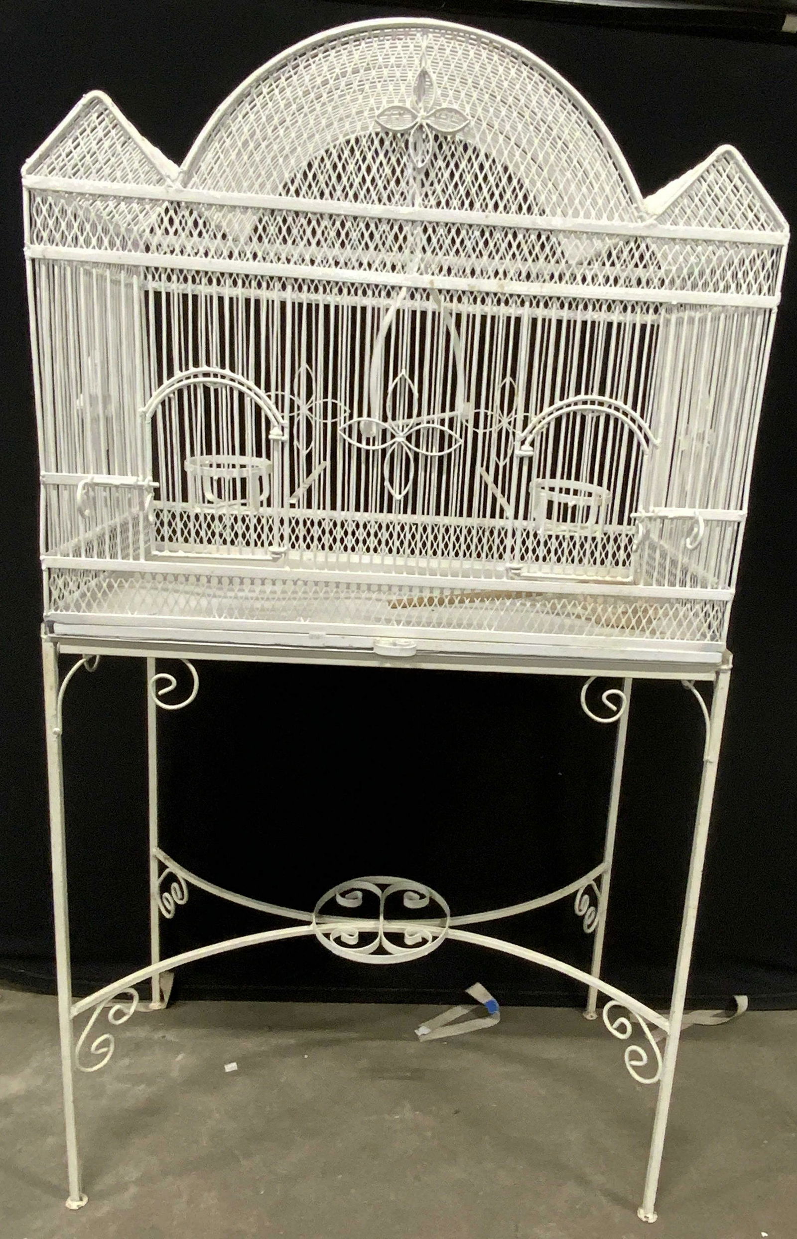 Vintage White Metal Pedestaled Birdcage (1 of 11)