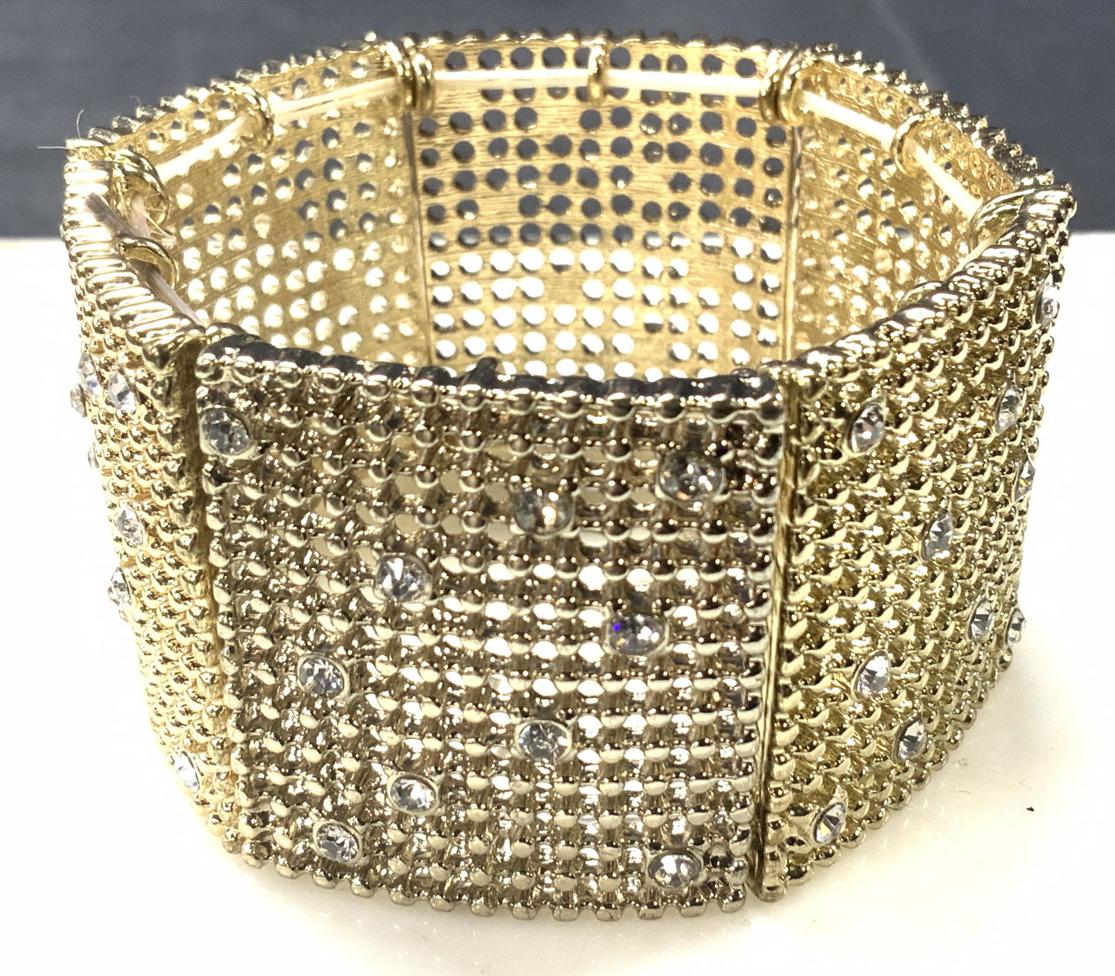 Gold Tone Stretch Bracelet w Clear crystals (1 of 4)