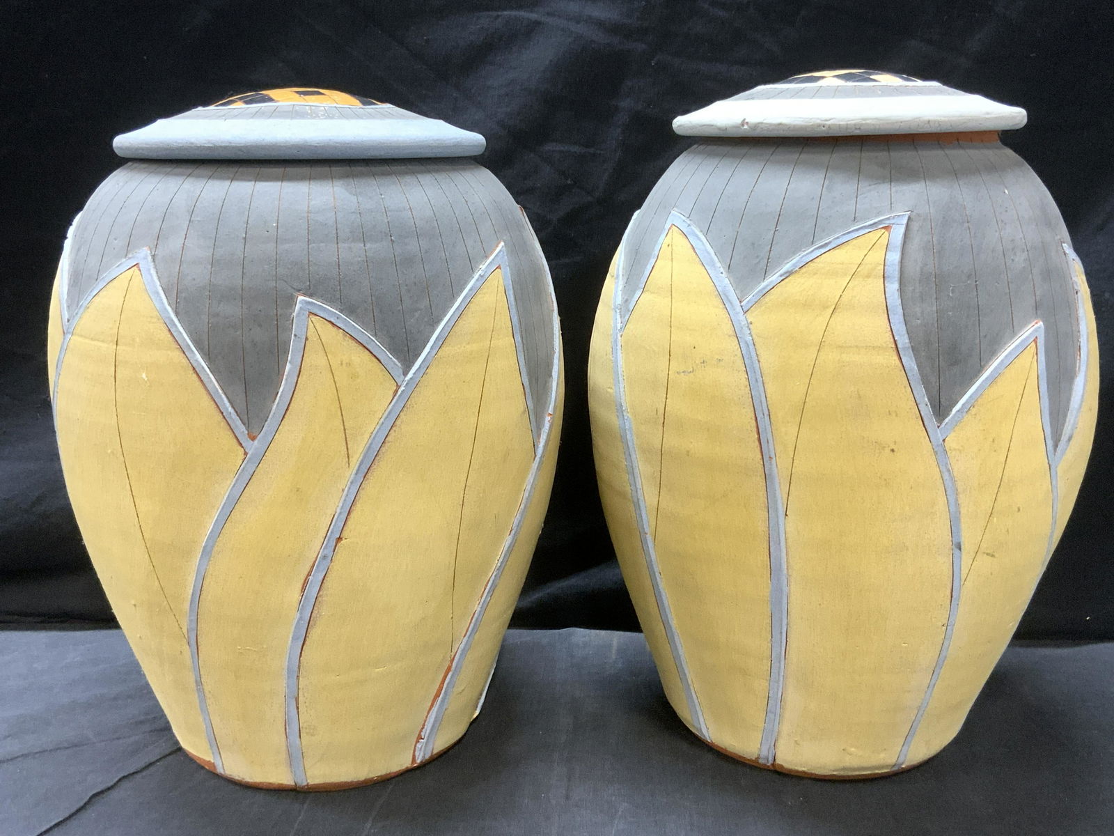 D. CORNETT Signed Handmade Pair Terracotta Vessels (1 of 9)