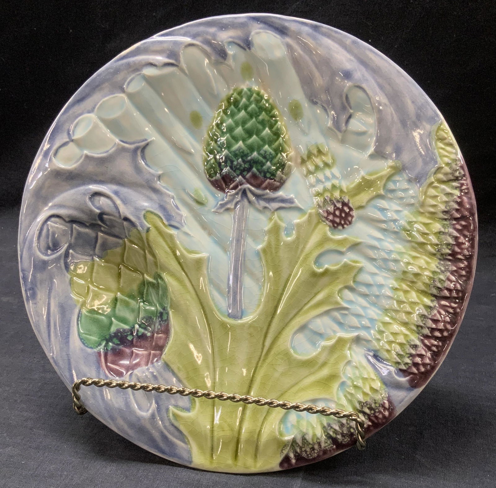 Signed Majolica Ceramic Asparagus Plate, Portugal (1 of 7)
