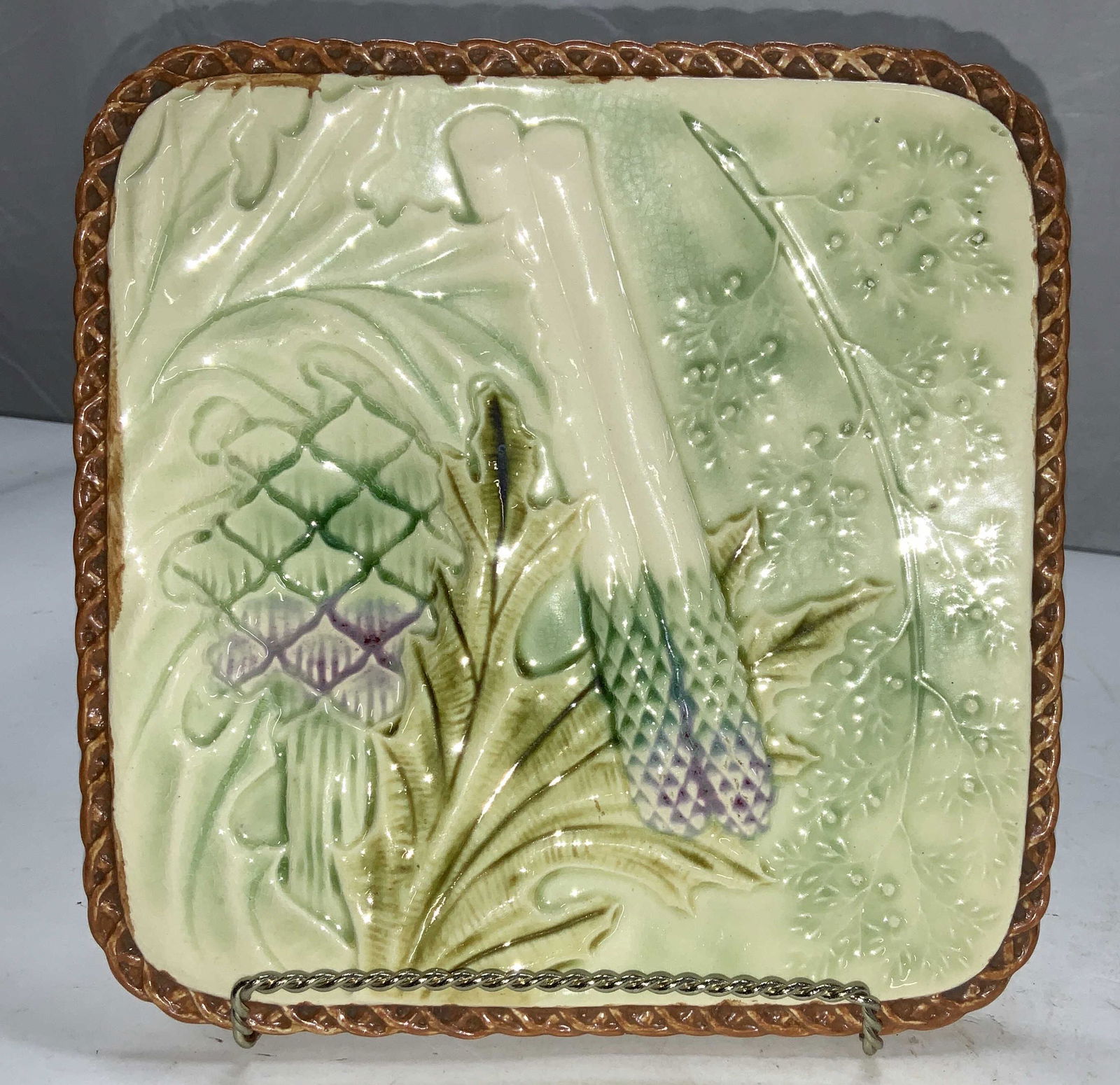 Signed Asparagus Majolica Style Ceramic Plate (1 of 6)