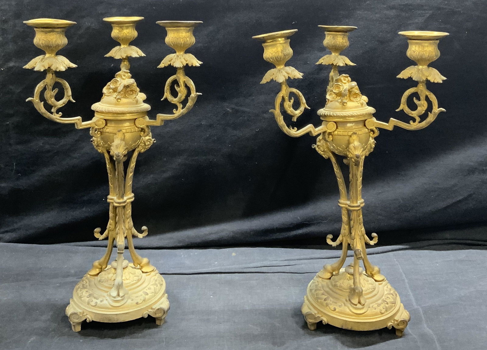 Pair Antique French Brass Candelabras (1 of 14)