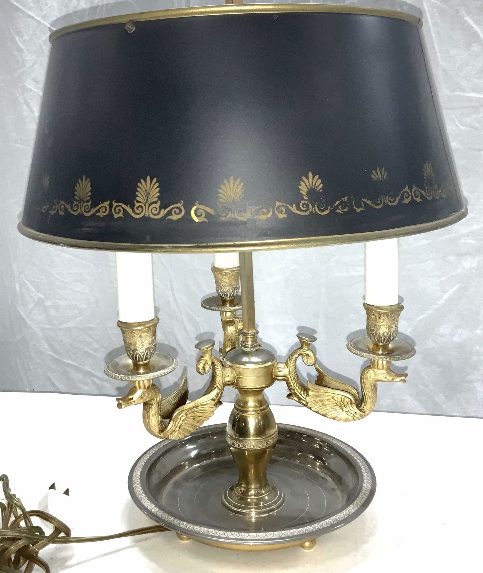 Vintage BOUILLOTTE Lamp w 3 Gilt Duck Arms (1 of 15)