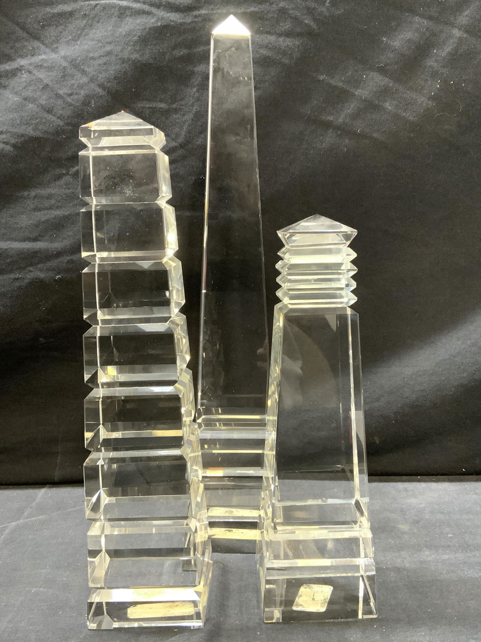 Lot of 3 Hand Cut Crystal Obelisks Statuettes (1 of 9)