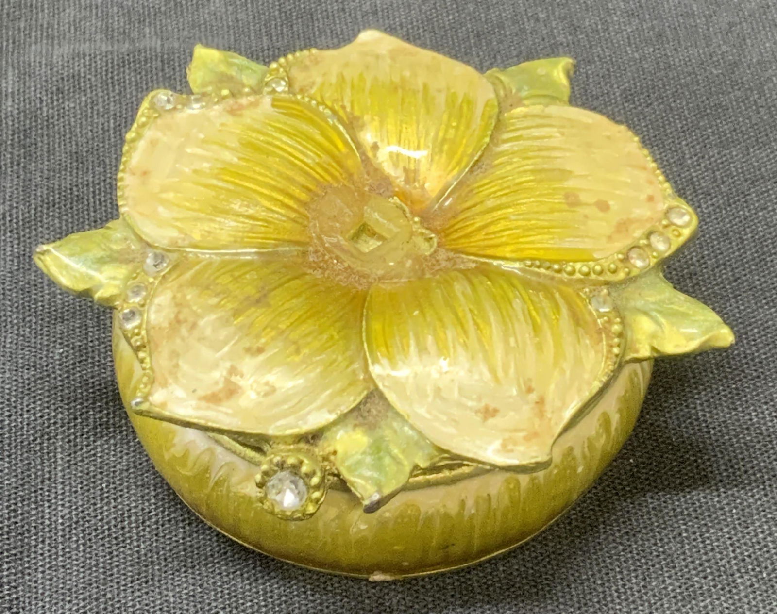 Vintage Enamel & Glass Floral Trinket Box (1 of 8)