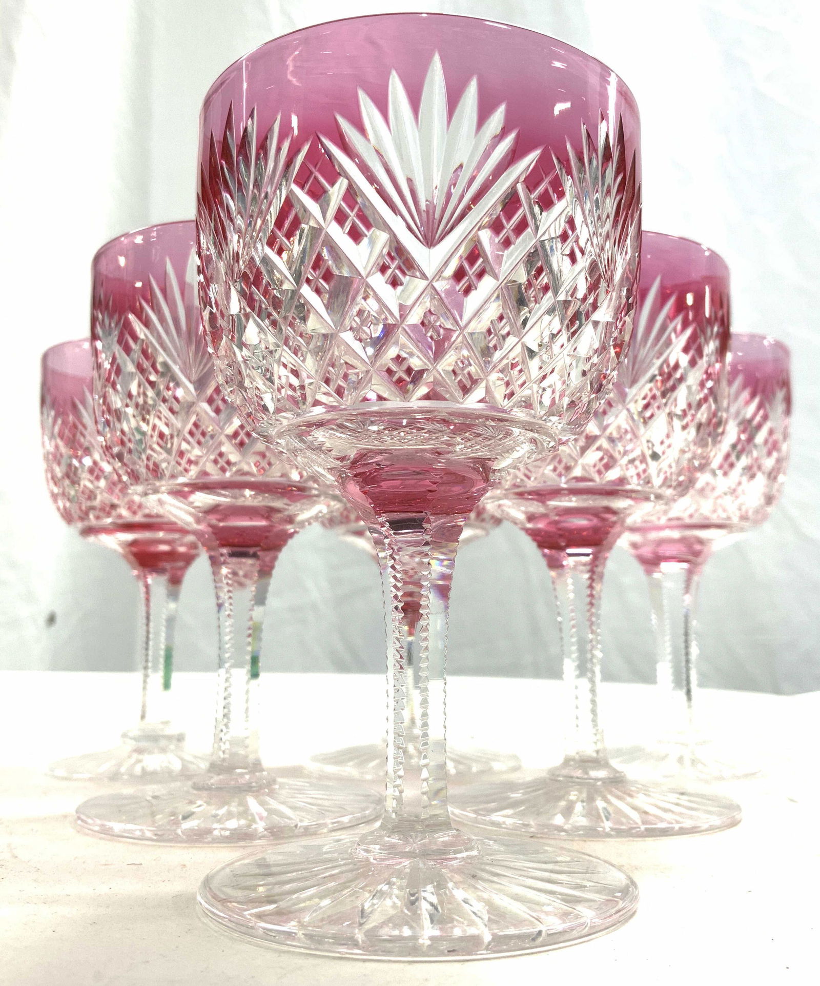 Set 6 Bohemian Glass Crystal Goblets Pink (1 of 10)