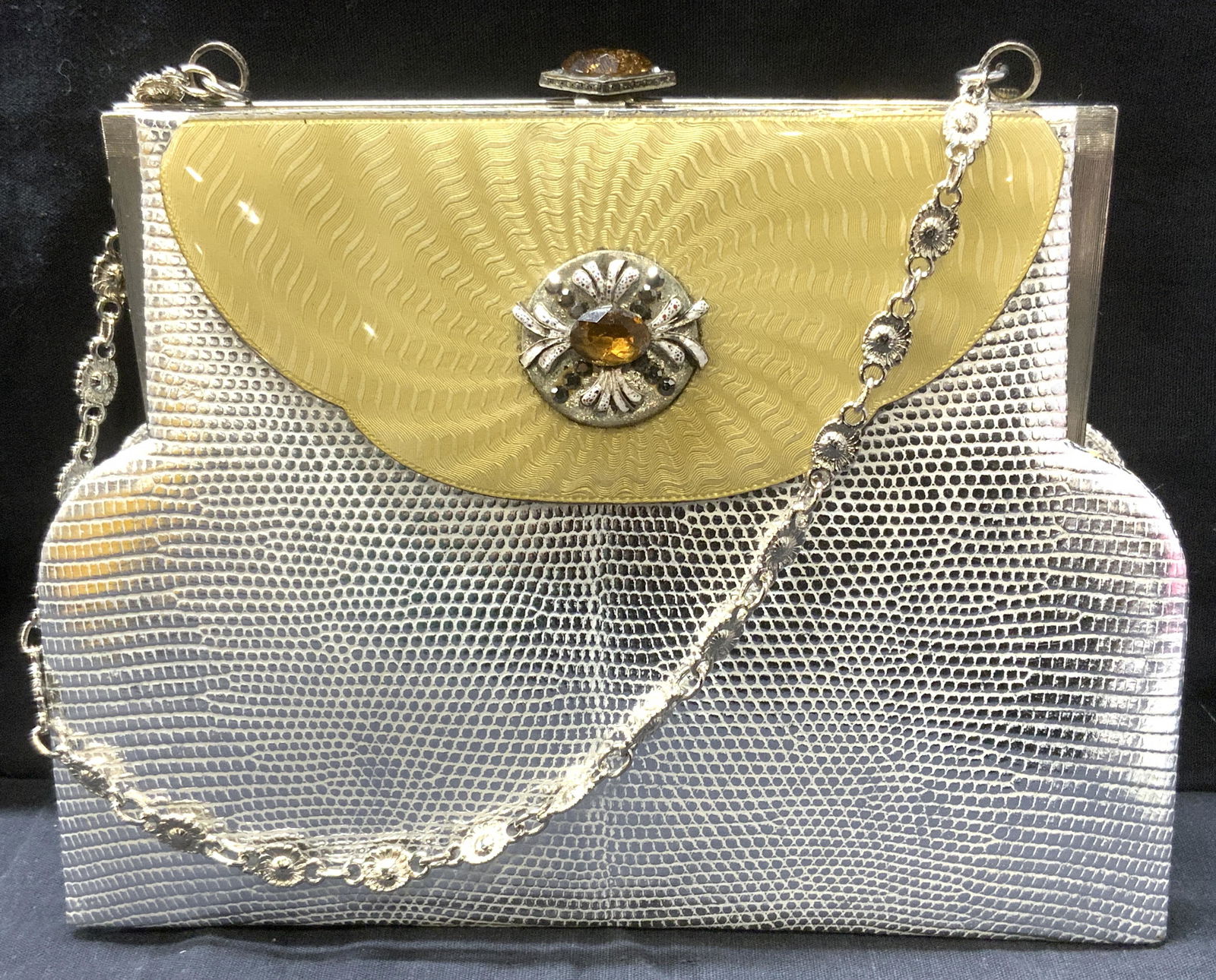 LA JEUNESSE Vtg. Silver Snakeskin & Amber Purse (1 of 8)