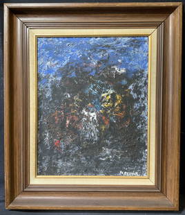 MILTON RESNICK Signed Abstract Expressionist Oil: MILTON RESNICK Signed Abstract Expressionist Oil Impasto on Canvas, artist signature to lower right, RESNICK, dated 76, verso reads MILTON RESNICK, shows a nonobjective field of colors, with dark tone