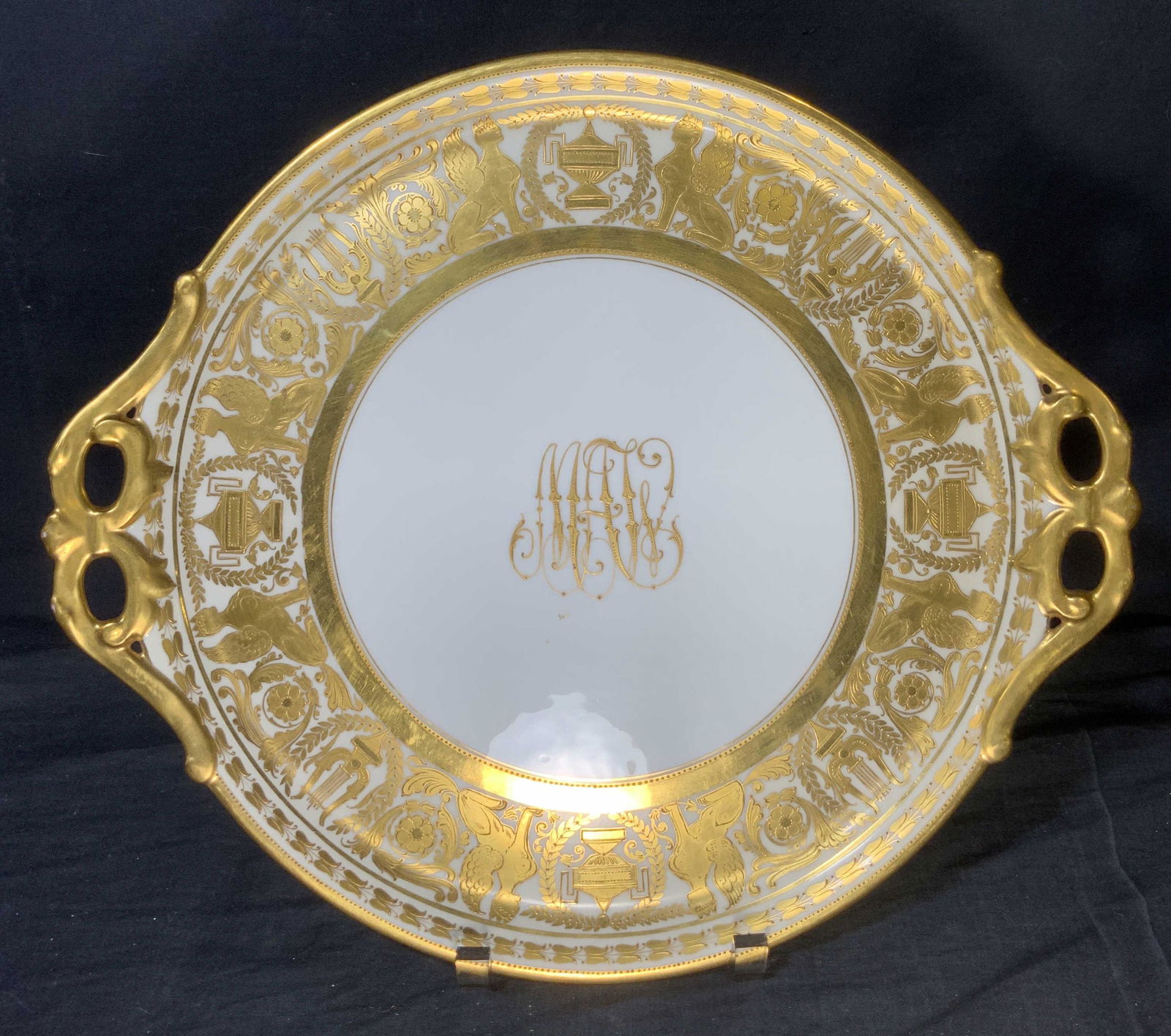 DRESDEN Sphinx Motif Gilt Centerpiece Plate, Germa (1 of 6)