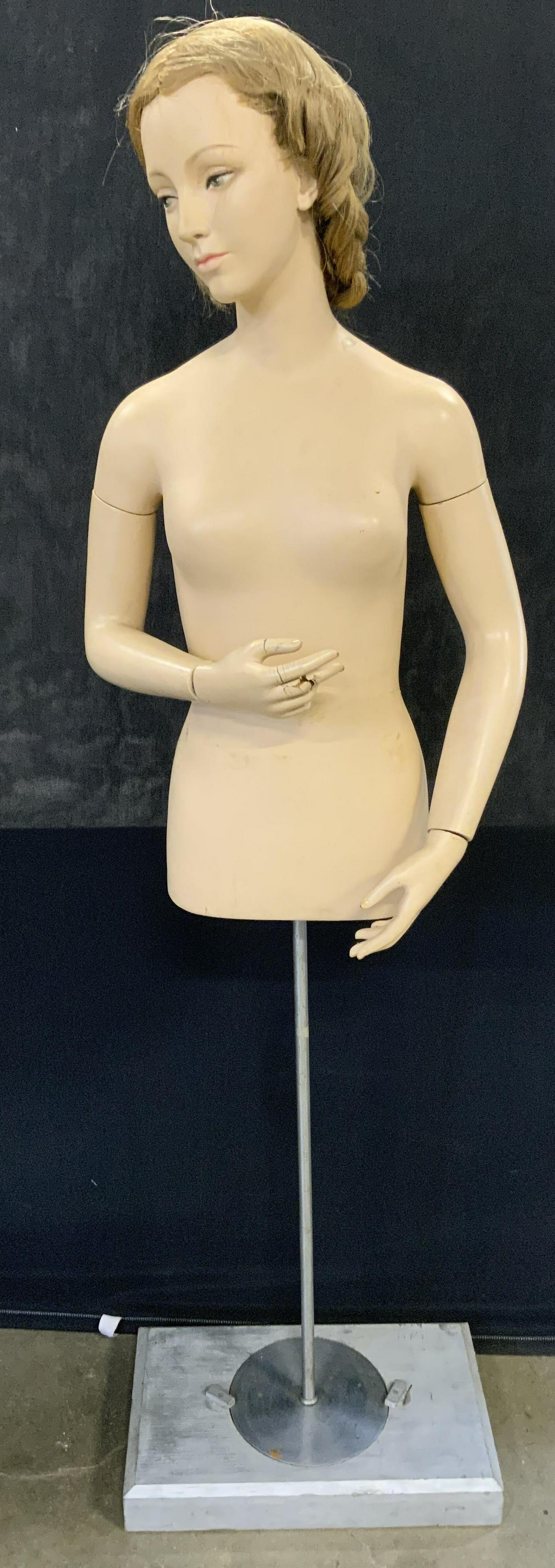 Vntg Female Torso Mannequin W Hair On Stand (1 of 10)
