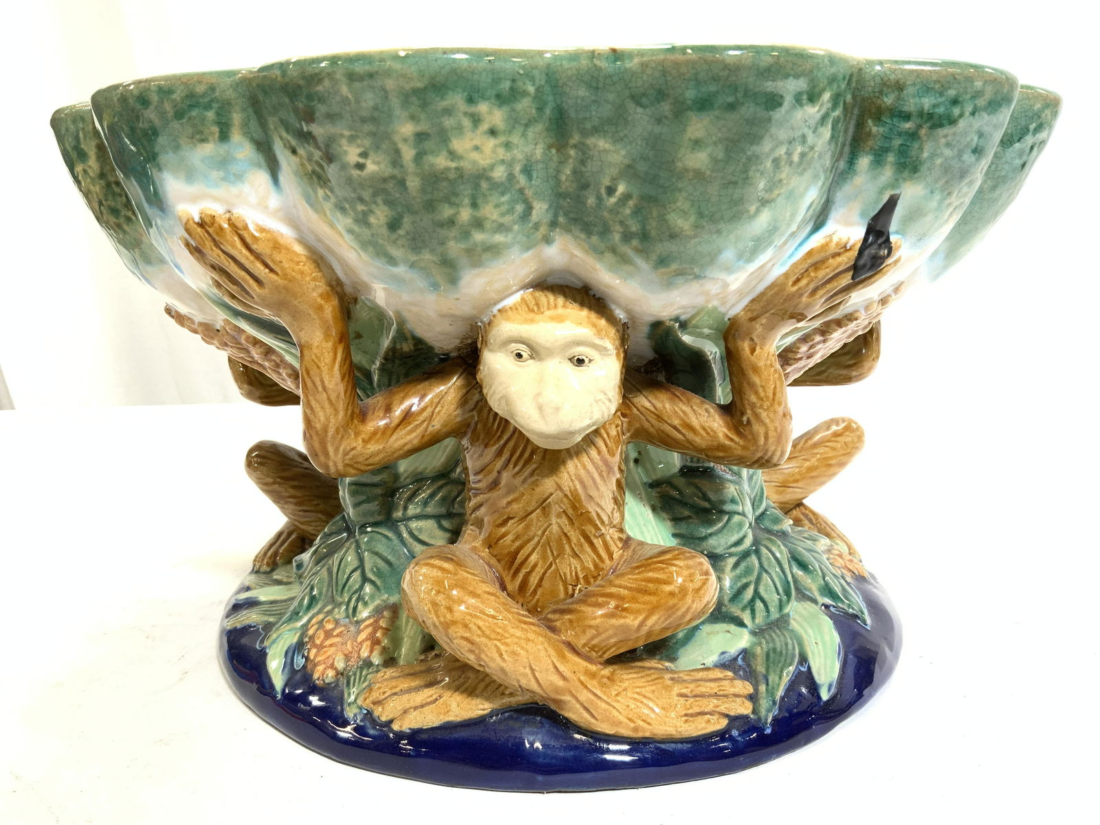 MAJOLICA 3 Monkeys Pottery Centerpiece (1 of 10)