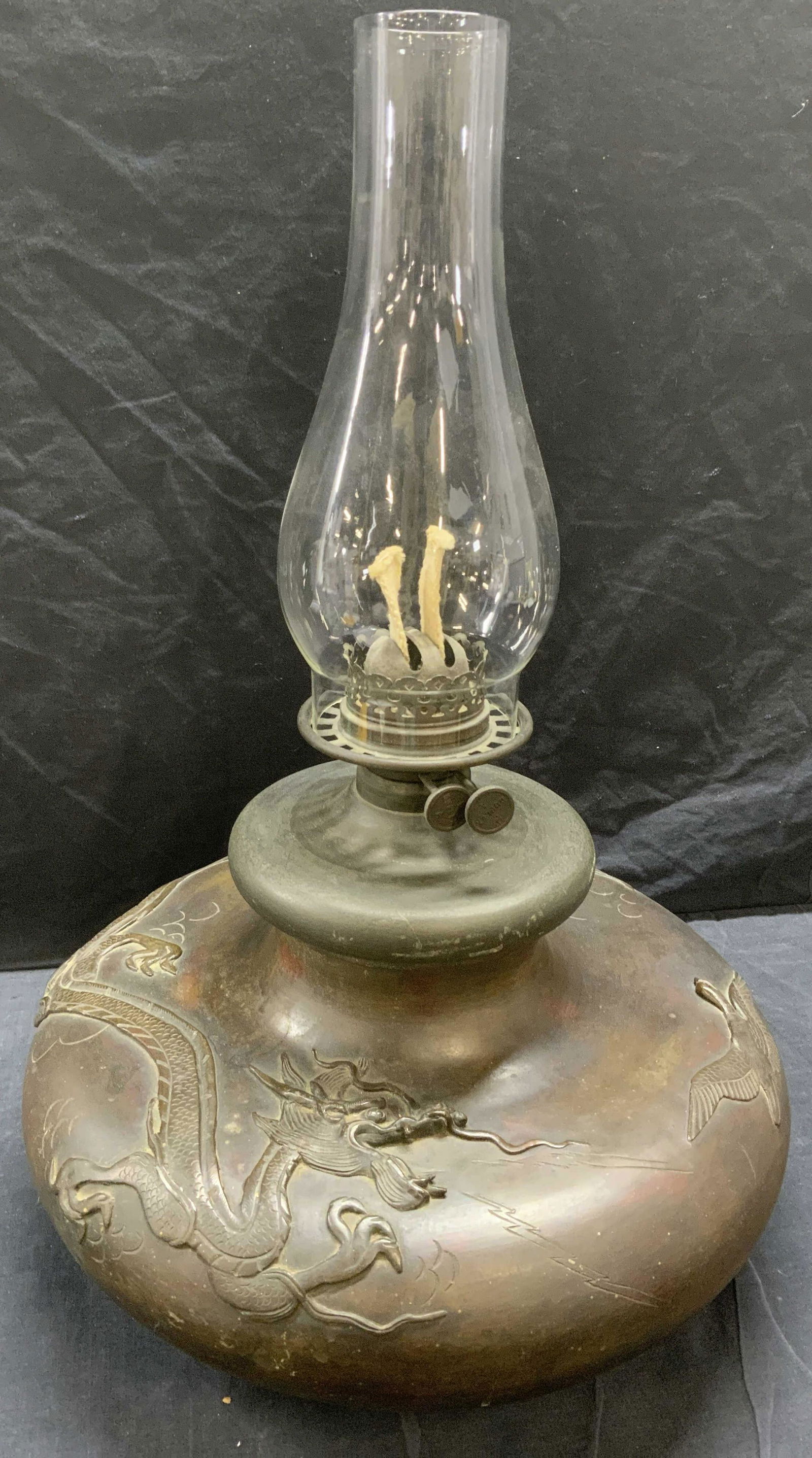 Meiji Period Style Bronze Oil Lamp XL (1 of 14)
