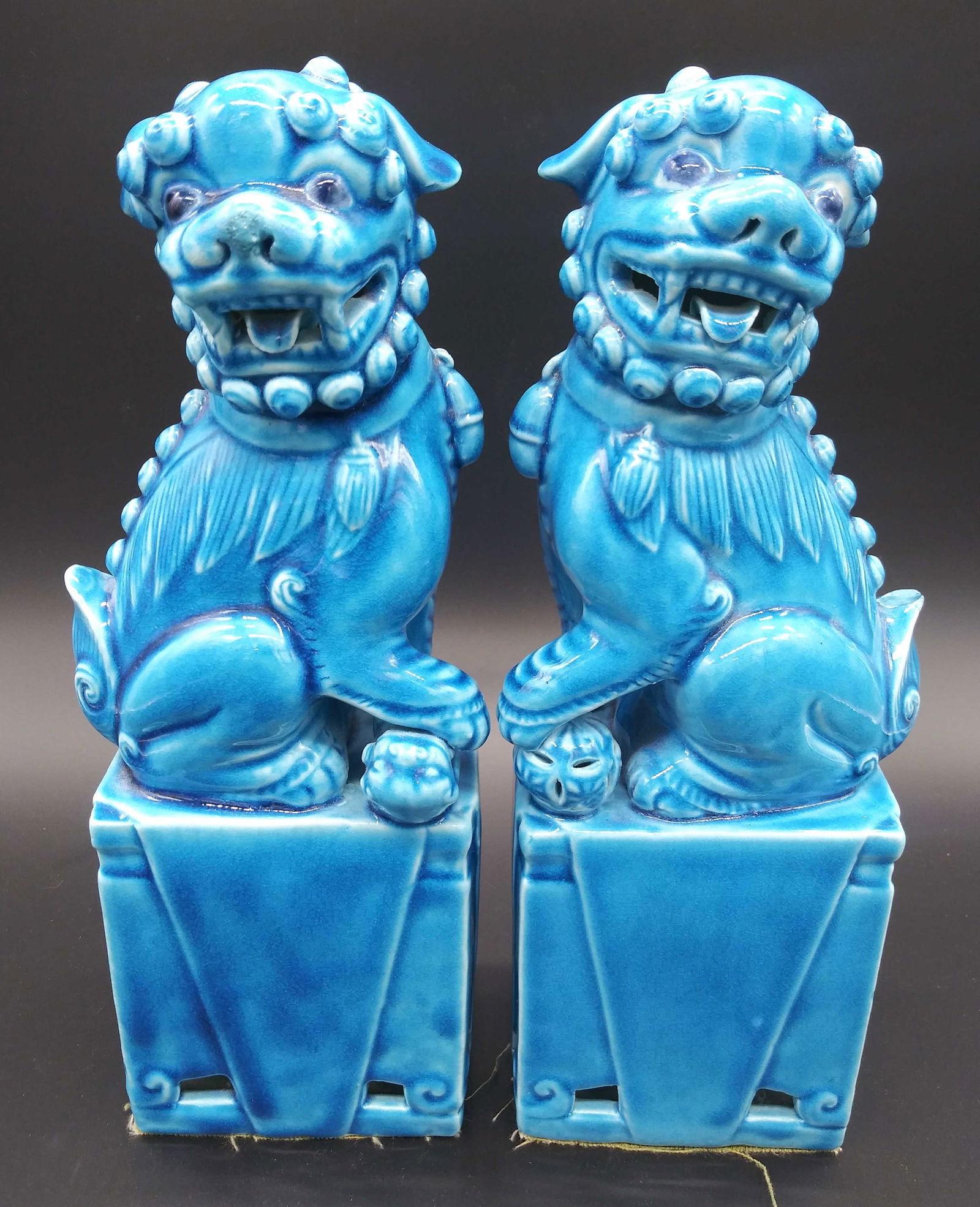 Pair Blue Glazed Porcelain Temple Fu Dogs (1 of 11)