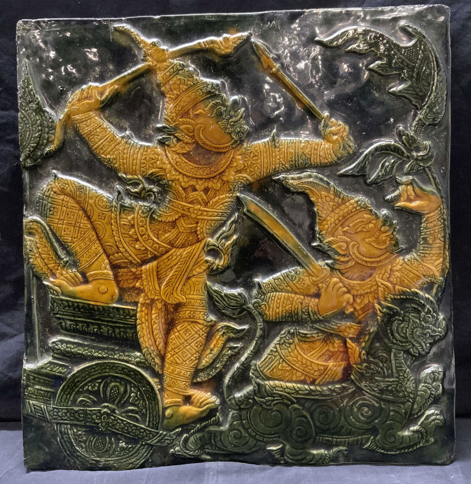 Thai Deity Figural Ceramic Relief Tile (1 of 10)