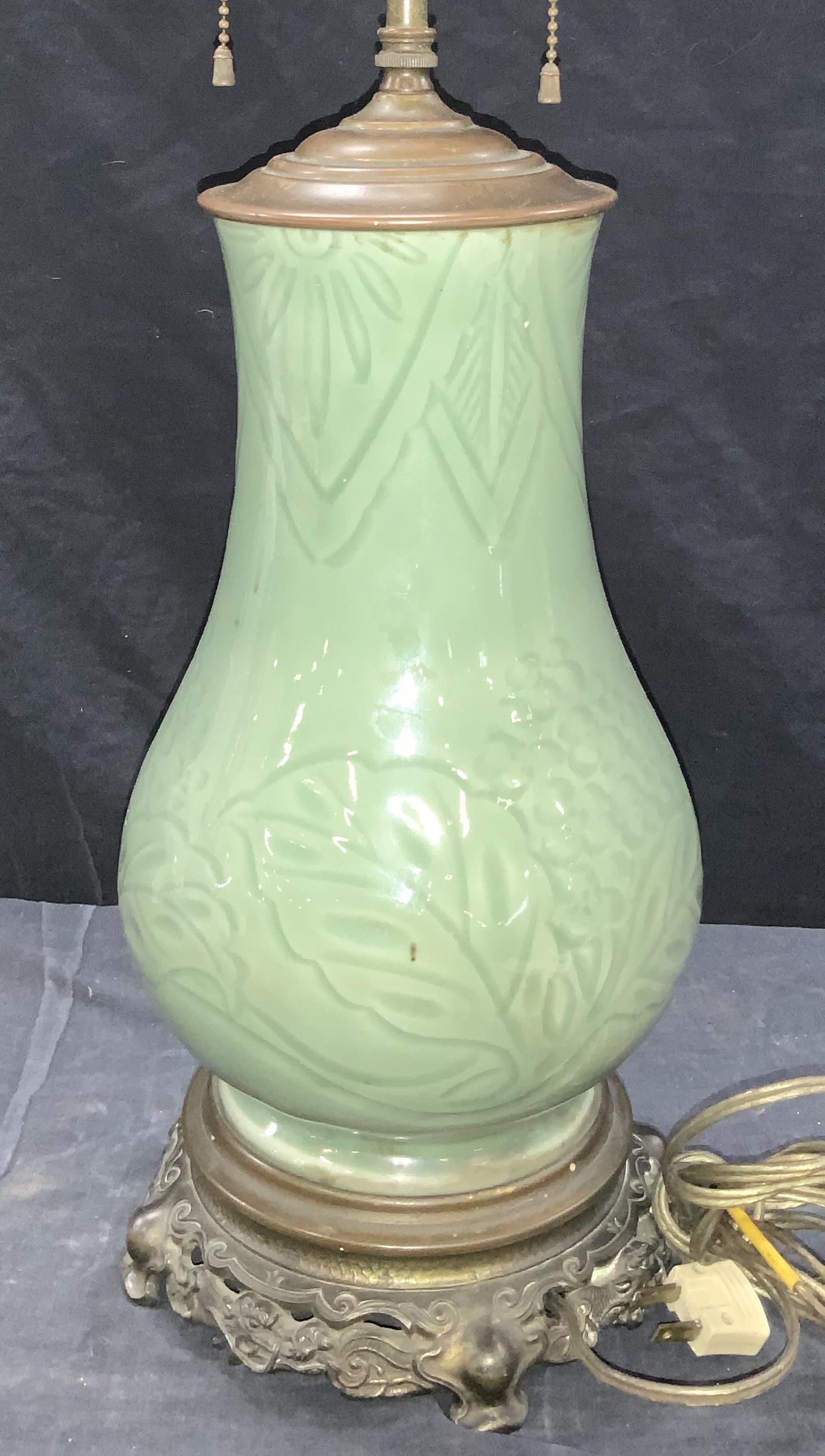 Double Socket Brass & Ceramic Tabletop Lamp (1 of 11)