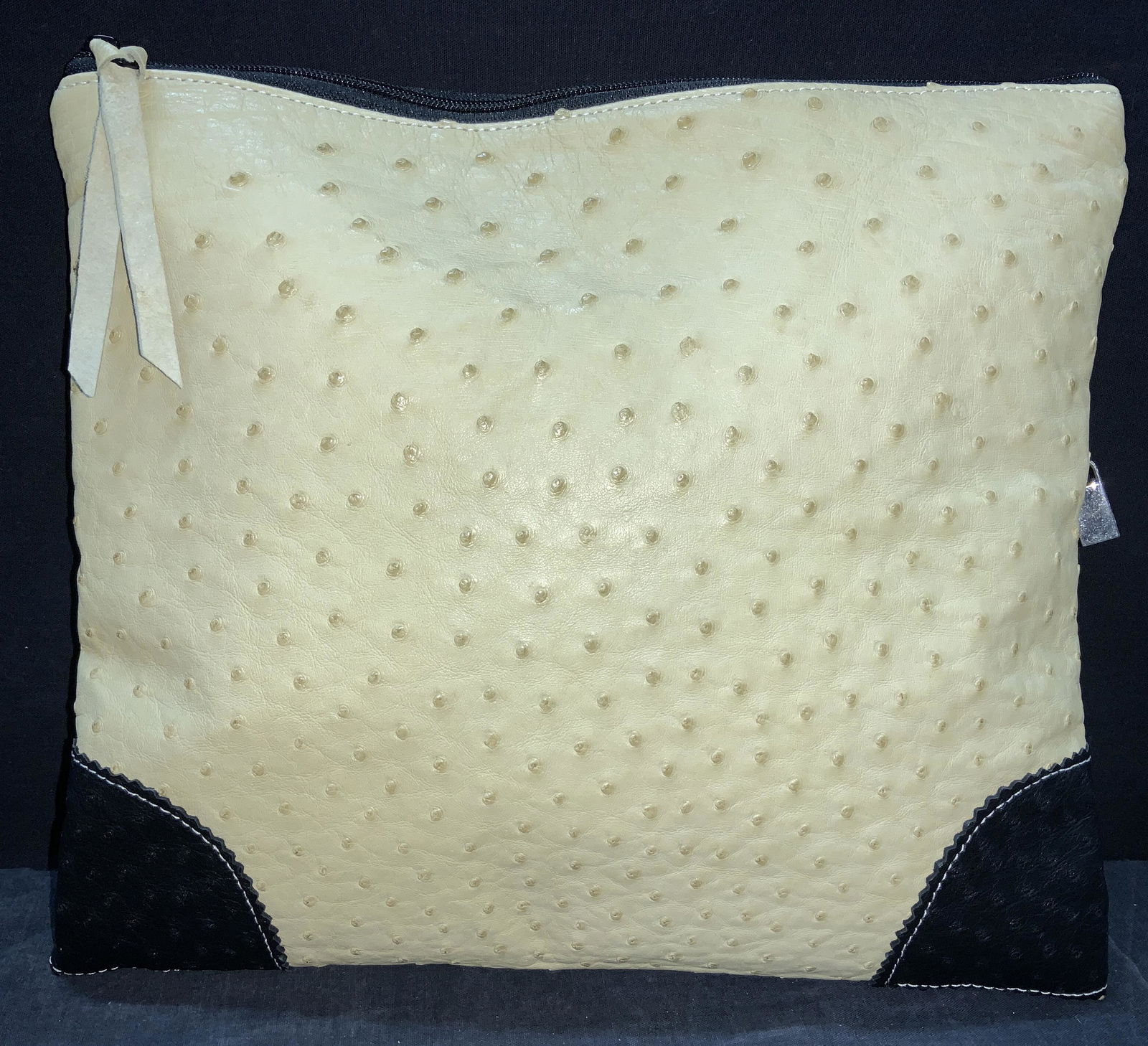 RON FURST LUX OSTRICH ZIPPER CLUTCH, NEW (1 of 8)