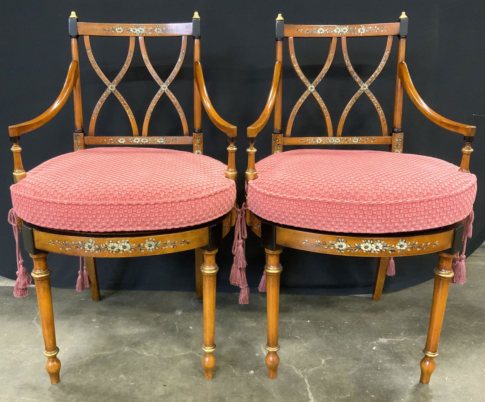 Atq Satinwood Painted Adams Style Caned End Chairs (1 of 11)