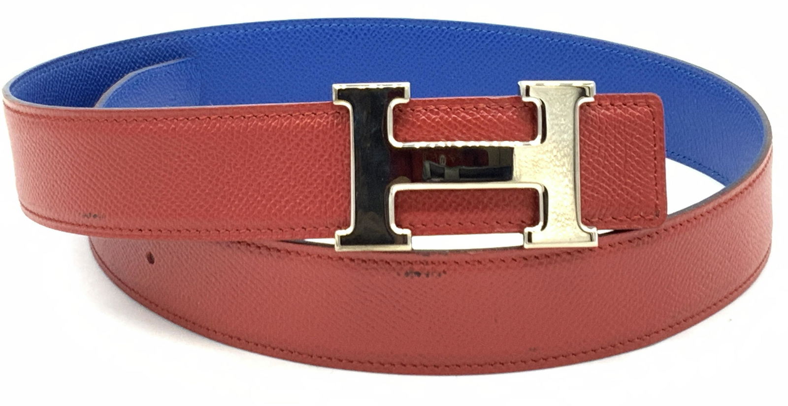 HERMES Red & Blue Reversible Leather Belt (1 of 9)