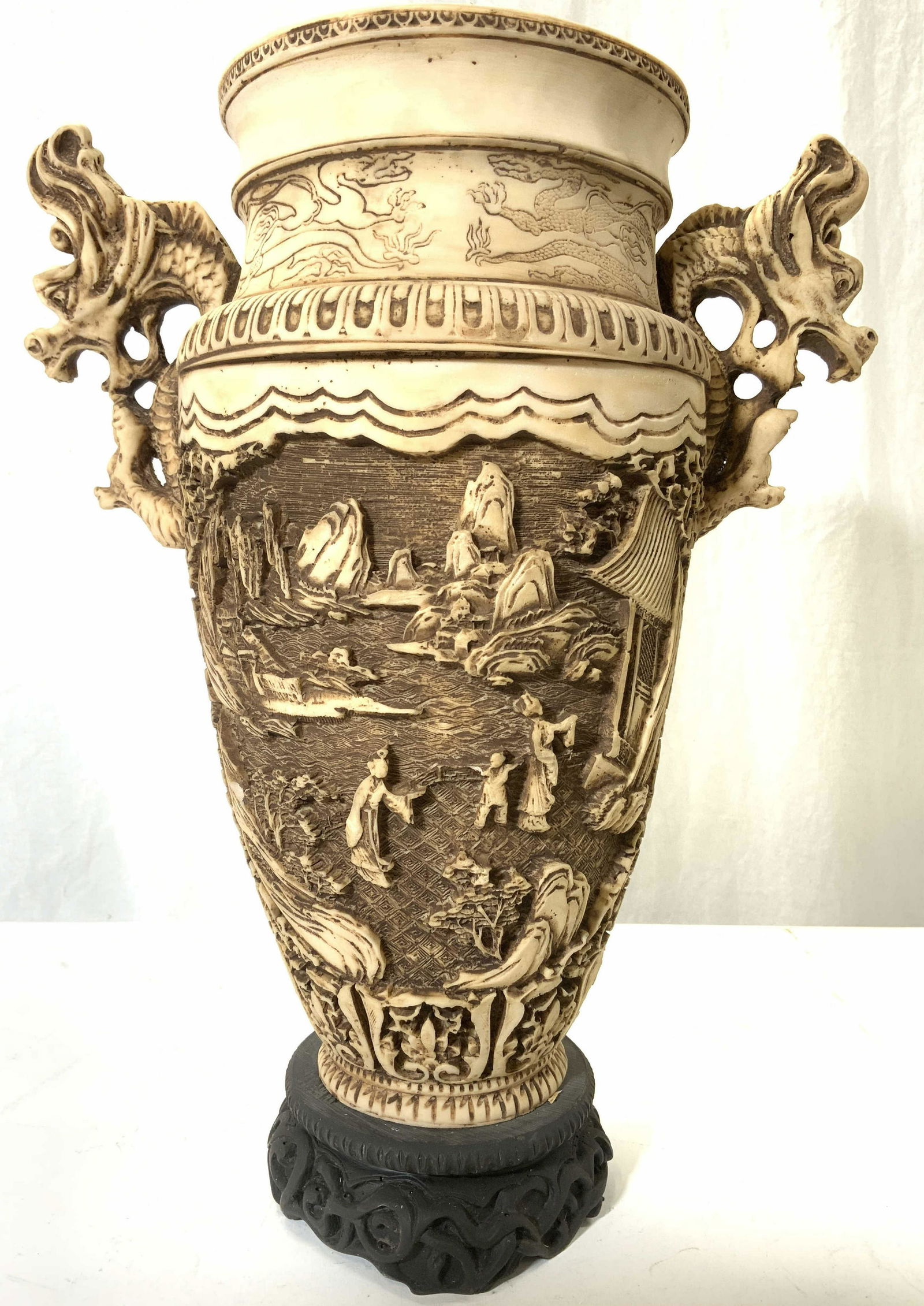 Signed Vintage Carved Asian Composite Vessel (1 of 10)