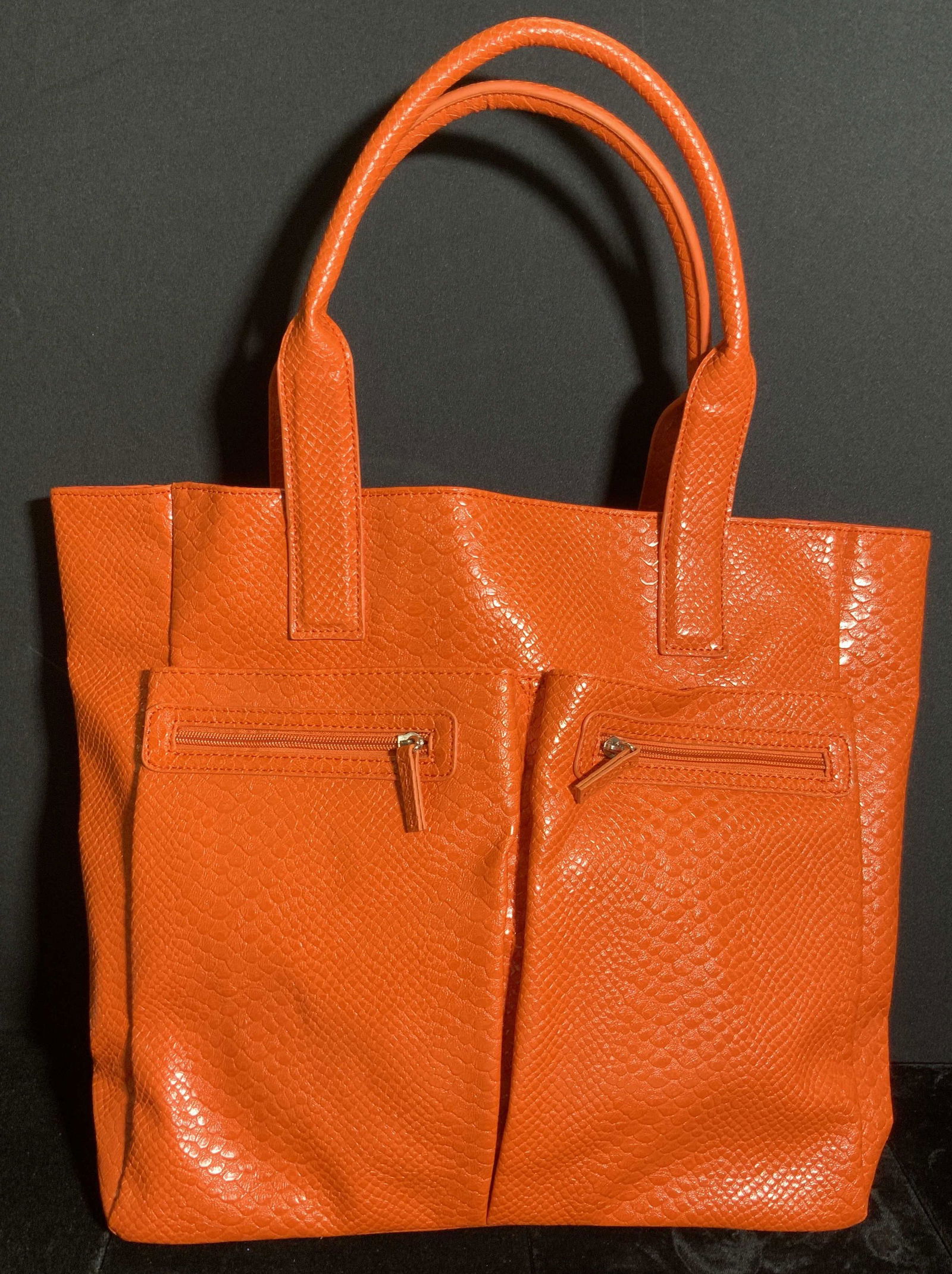 NEIMAN MARCUS Reptile Style Orange Carryall Purse (1 of 8)