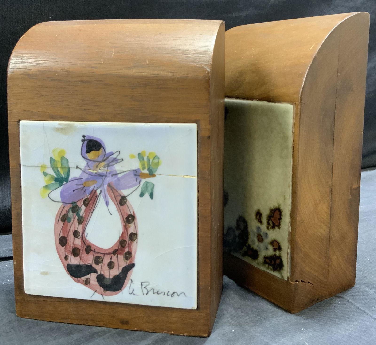 Wooden Bookends with Painted Ceramic Tile (1 of 5)