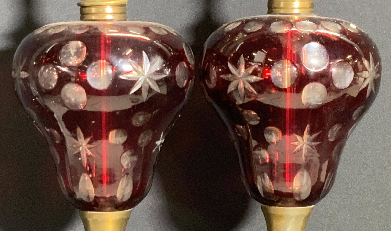 Pair Vintage Cut Cranberry Glass Table Lamps (1 of 11)