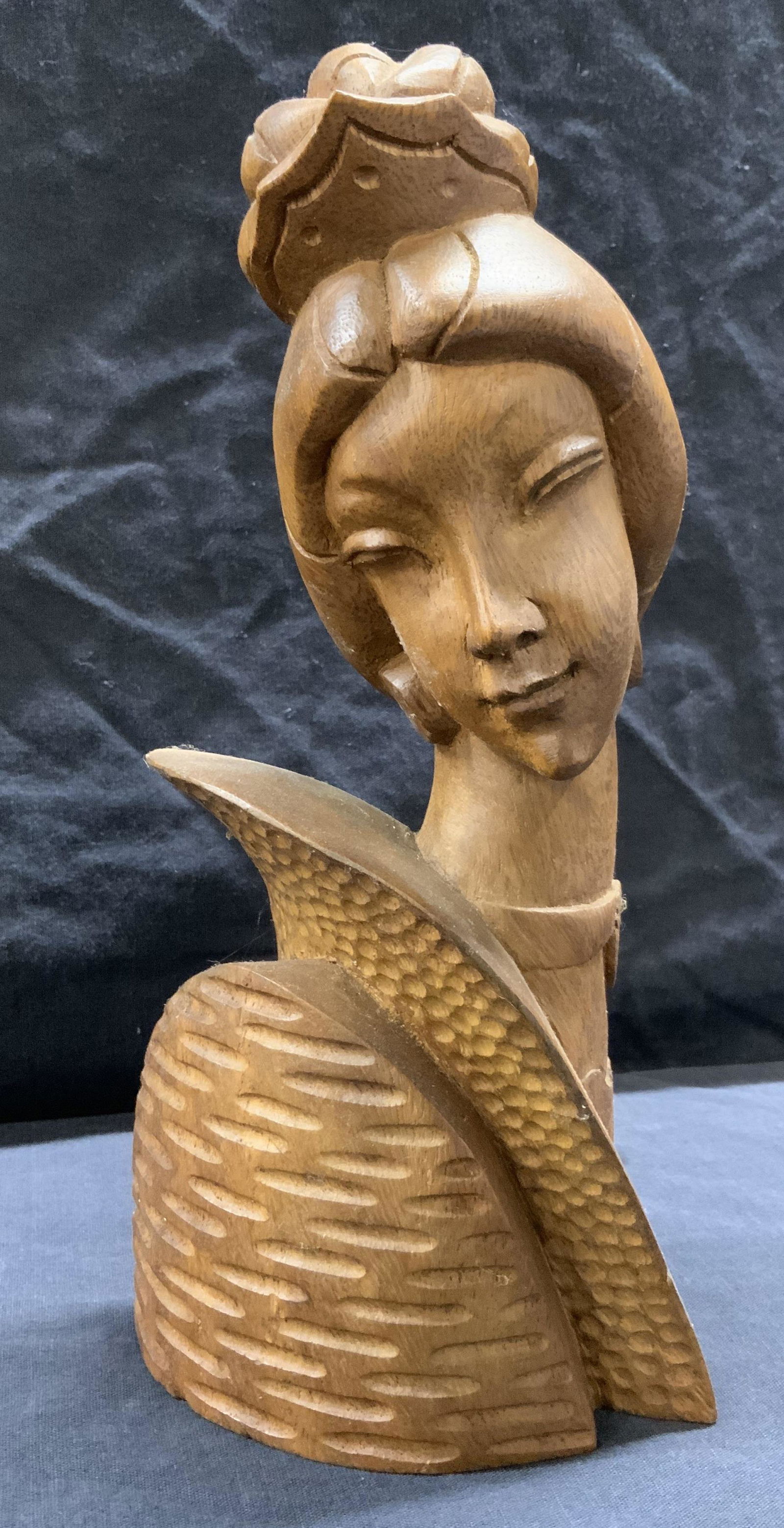 Wooden Bust of Woman Figural, Manilla 1966 (1 of 6)