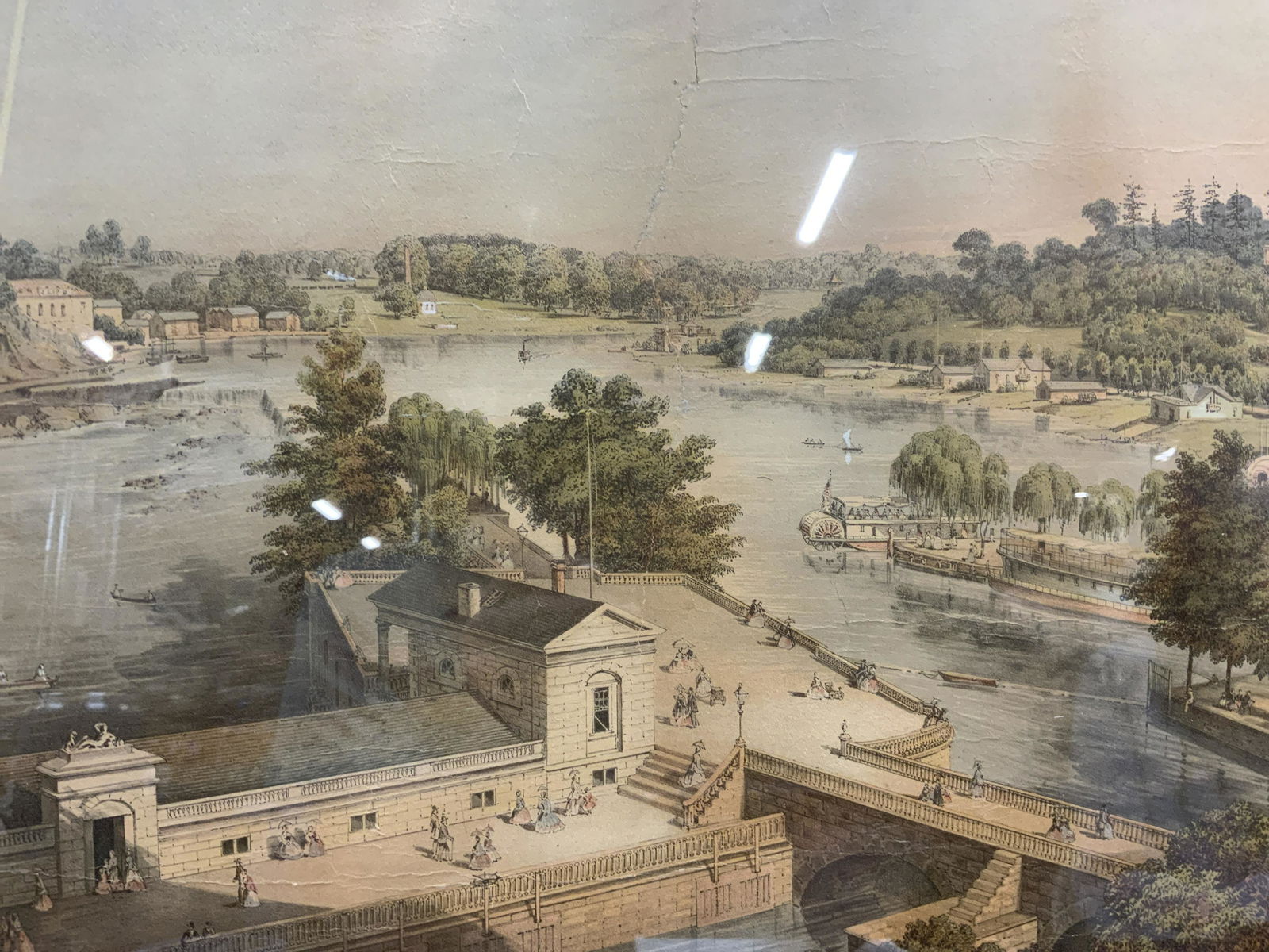 Framed Colored Engraving of Philly Waterworks (1 of 8)