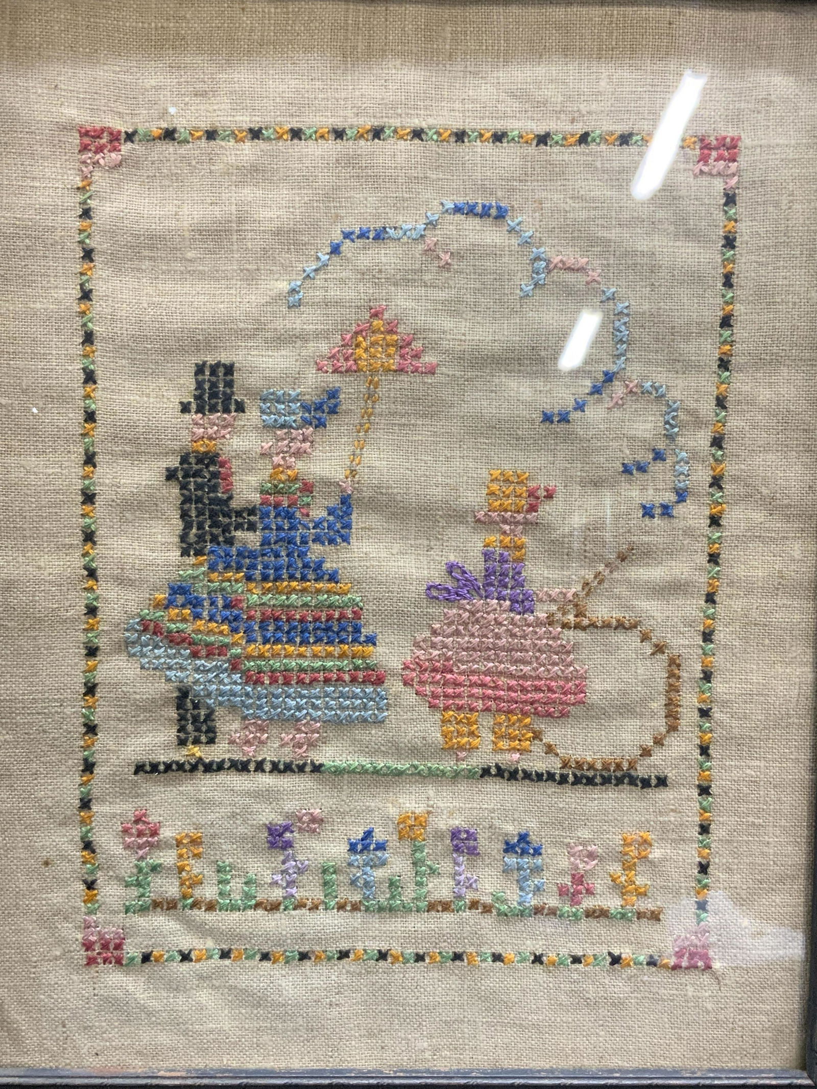 Vintage Framed Embroidered Family (1 of 4)