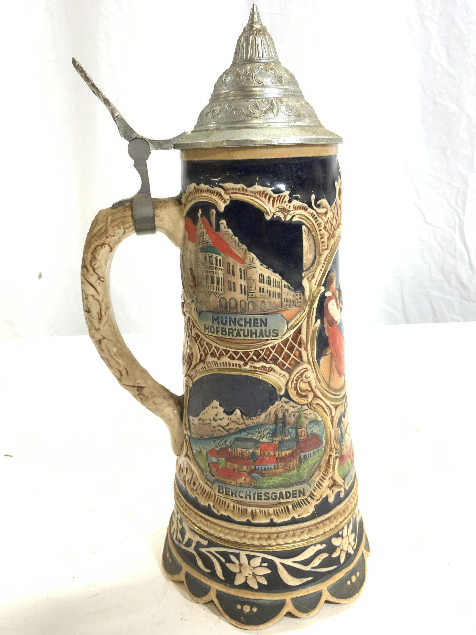 THORENS Vtg Ceramic Stein Music Box W Pewter Lid (1 of 9)