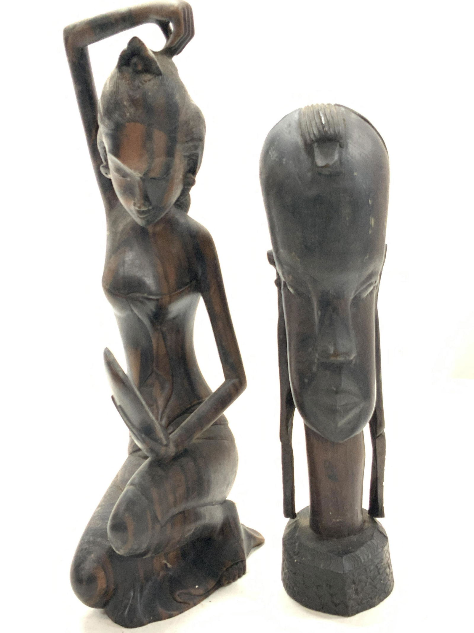 2 Signed Carved Wooden Statues (1 of 9)