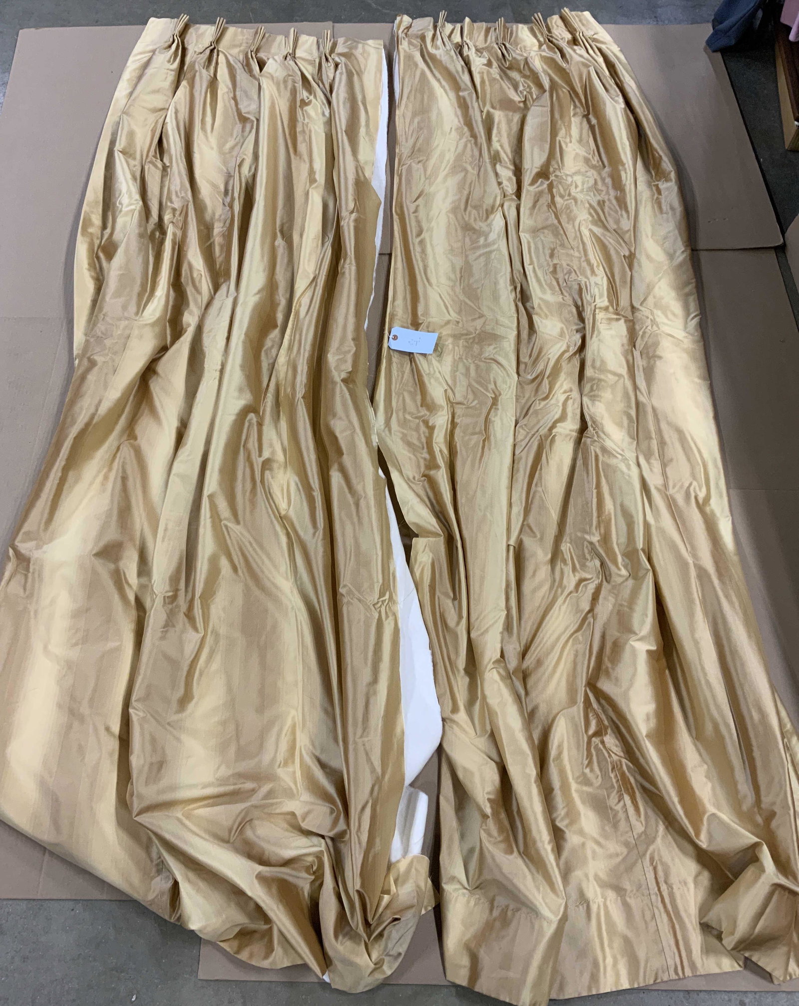 Pair of Yellow Drapes For Tall Windows/Ceilings: Pair of Yellow Drapes For Tall Windows/Ceilings, measure allied 27 x 98 inches each. Lining has fraying. Drapes, luxury drapes, tall windows, drapery, drapery for tall windows, drapery for high ceilin