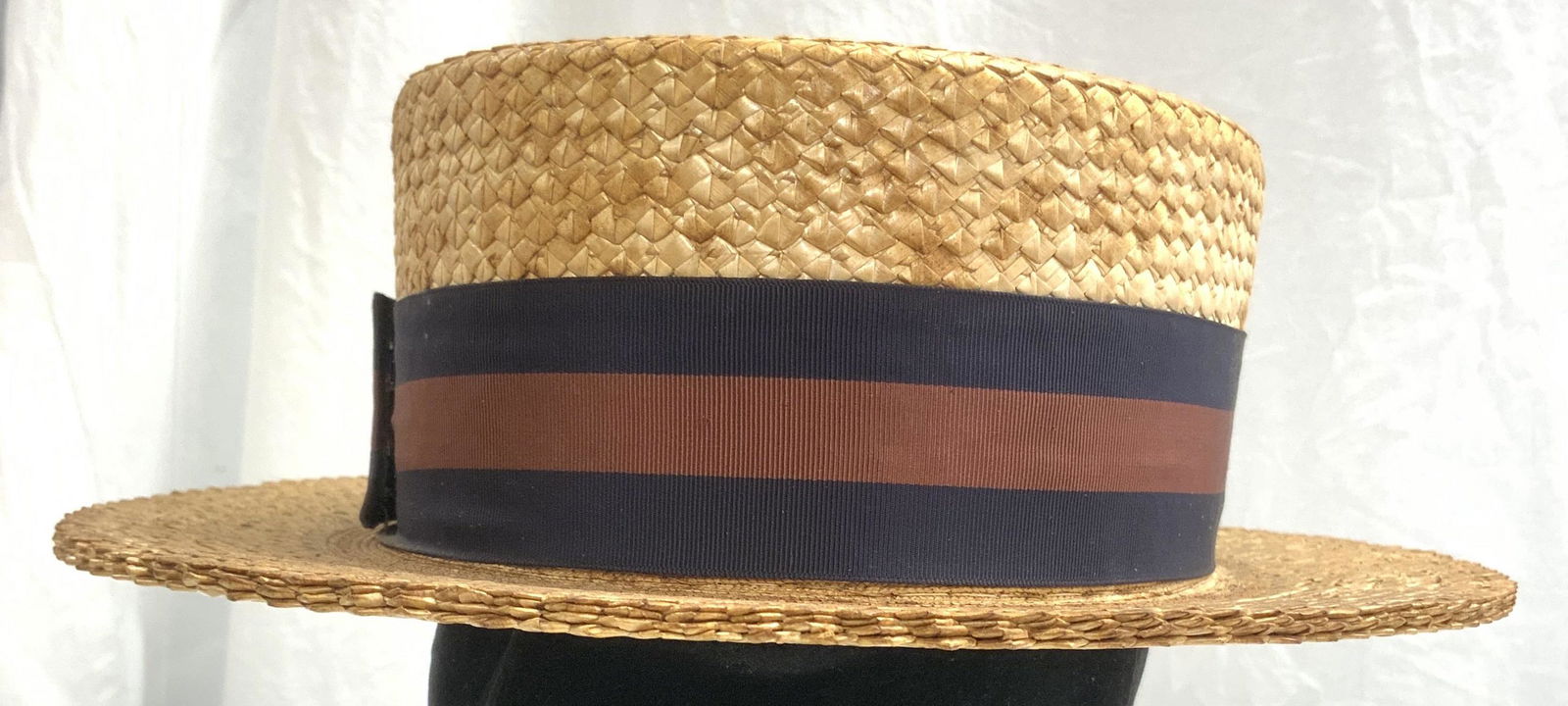 JOHN DAVID Striped Band Wheat Straw Skimmer Hat (1 of 8)