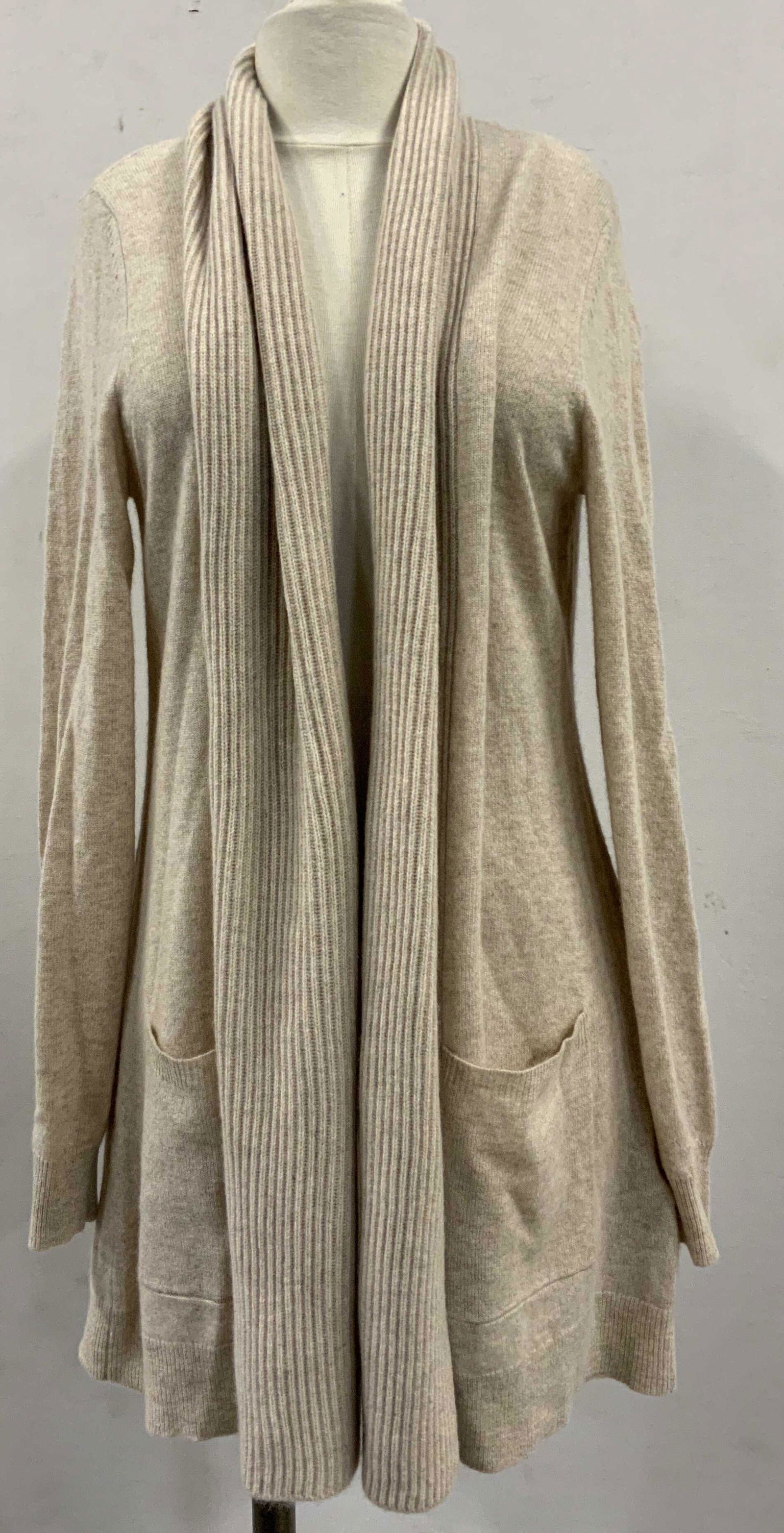 LORD & TAYLOR Nude Cardigan: LORD & TAYLOR Nude Cardigan new with tag, tag reads 100% CASHMERE L, length of 32 1/2 inches long. Cashmere, fashion, cashmere fashion, ladies wearables, cashmere wearables, cashmere cardigan, cardiga