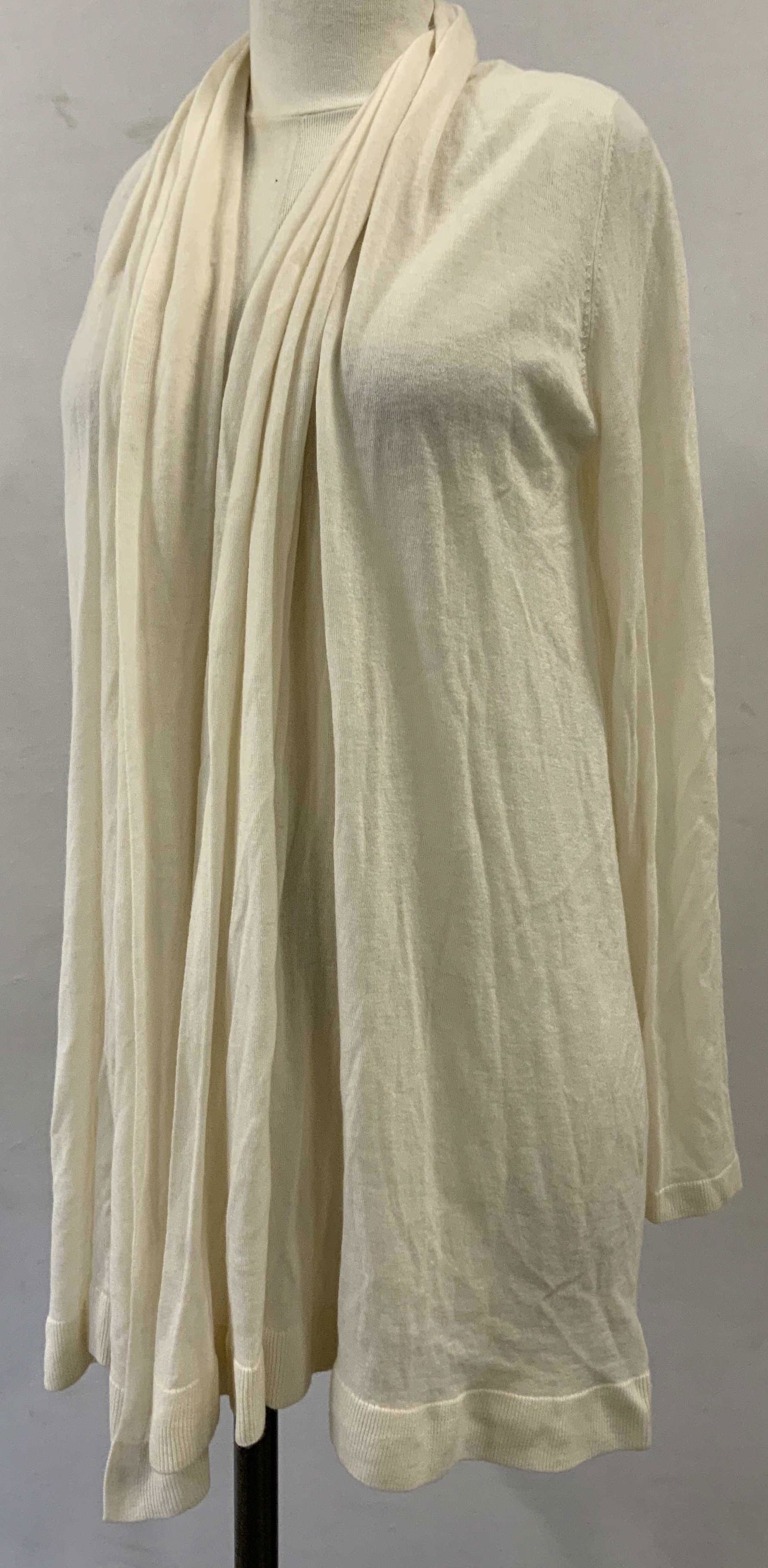 THEORY Ivory Featherweight Cardigan: THEORY Ivory Featherweight Cardigan new with tag, tag reads 100% CASHMERE L, length of 30 1/2 inches long. discoloration to back. Cashmere, fashion, cashmere fashion, ladies wearables, cashmere wearab