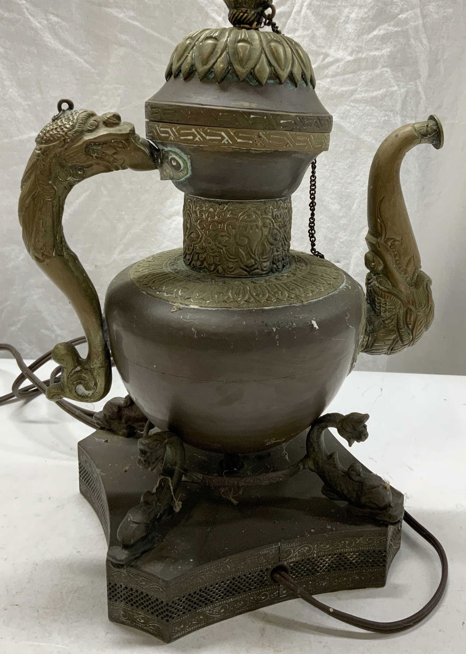 Middle Eastern Style Brass Lamp w Teapot Body (1 of 9)