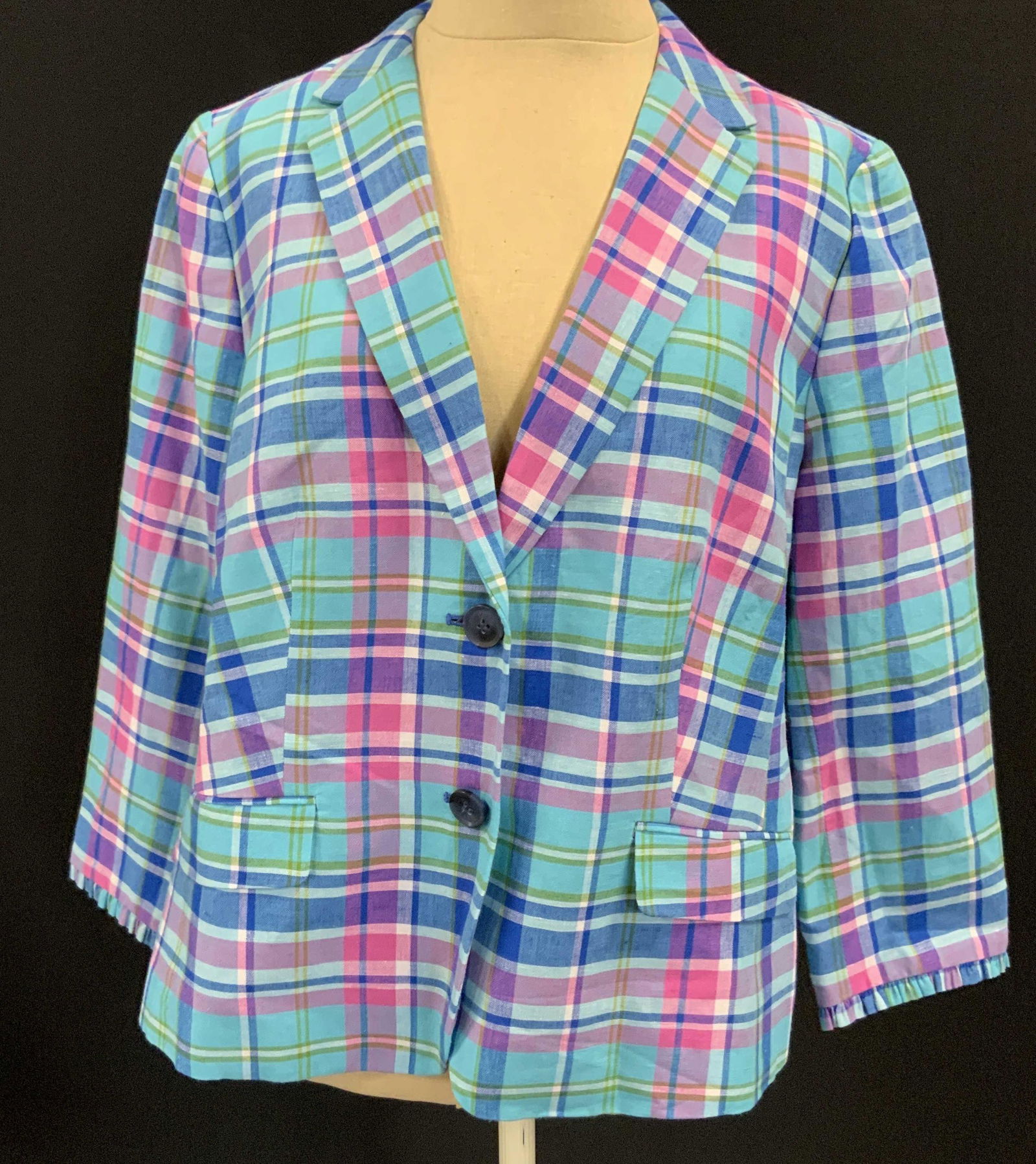 TALBOTS Petite Linen & Cotton Blend Plaid Jacket (1 of 10)