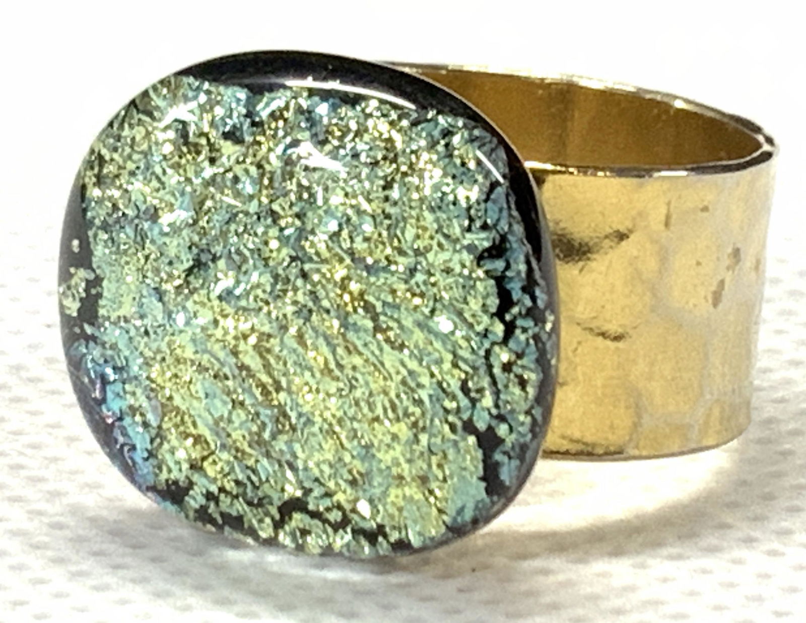 Vintage Adjustable Glass & Brass Ring (1 of 5)