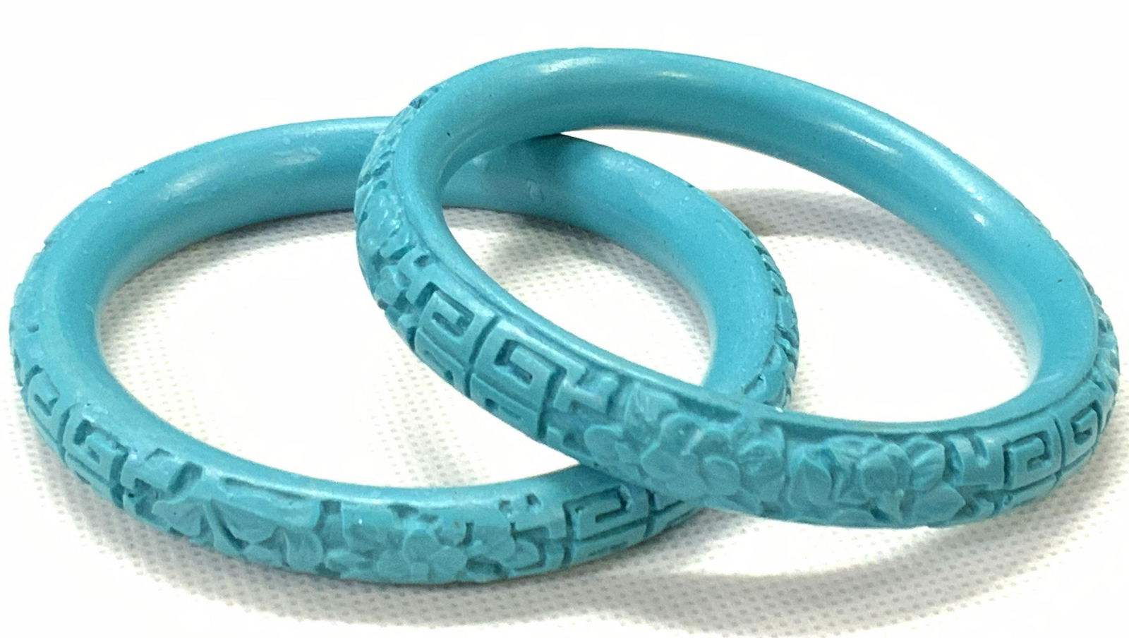 Pair Turquoise Style Resin Carved Asian Bangles (1 of 4)