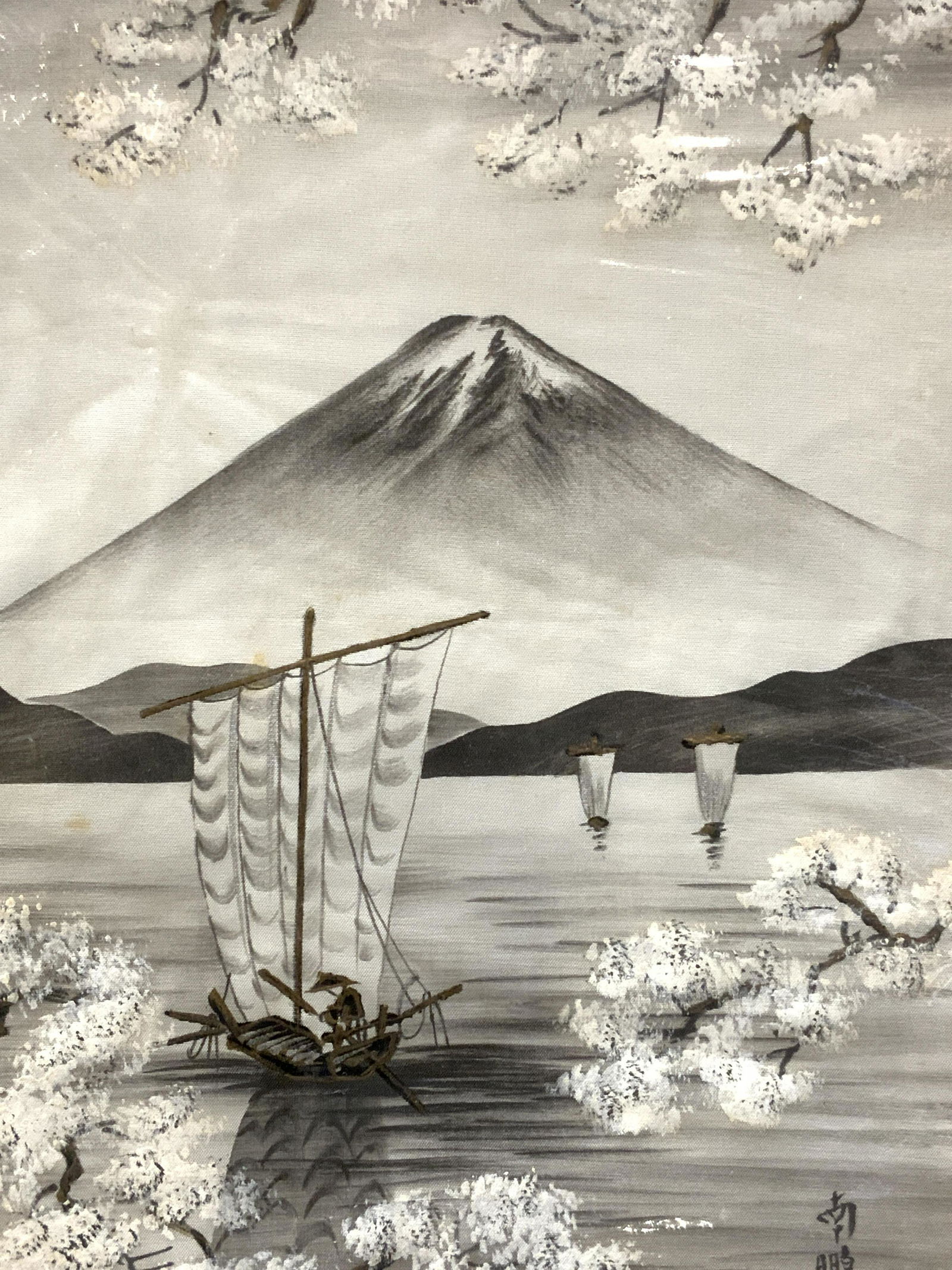 Vintage Asian Signed Painted Silk Water Scene (1 of 6)